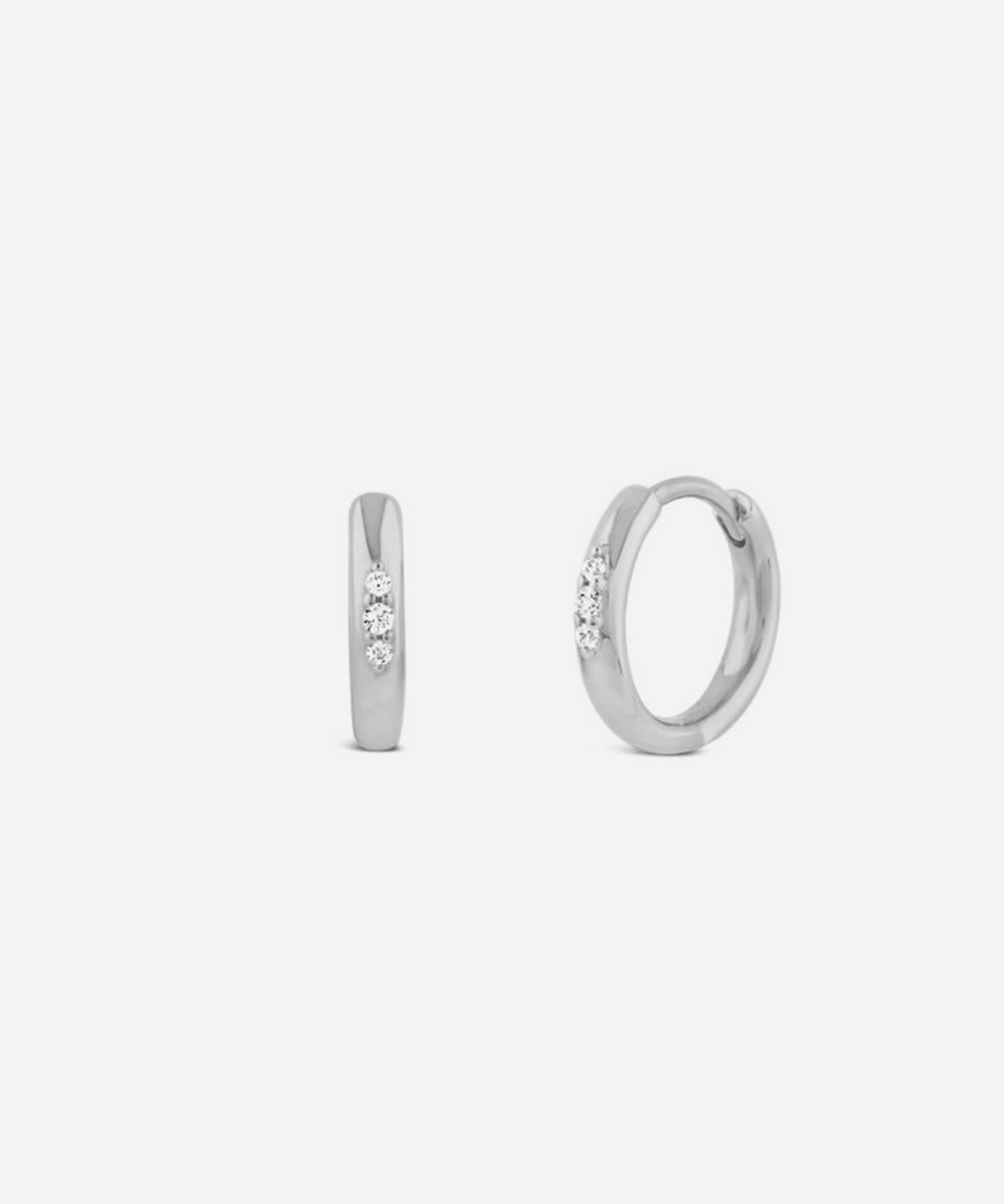 Dinny Hall 9ct White Gold Created-diamond Mini Huggie Hoop Earrings In Metallic
