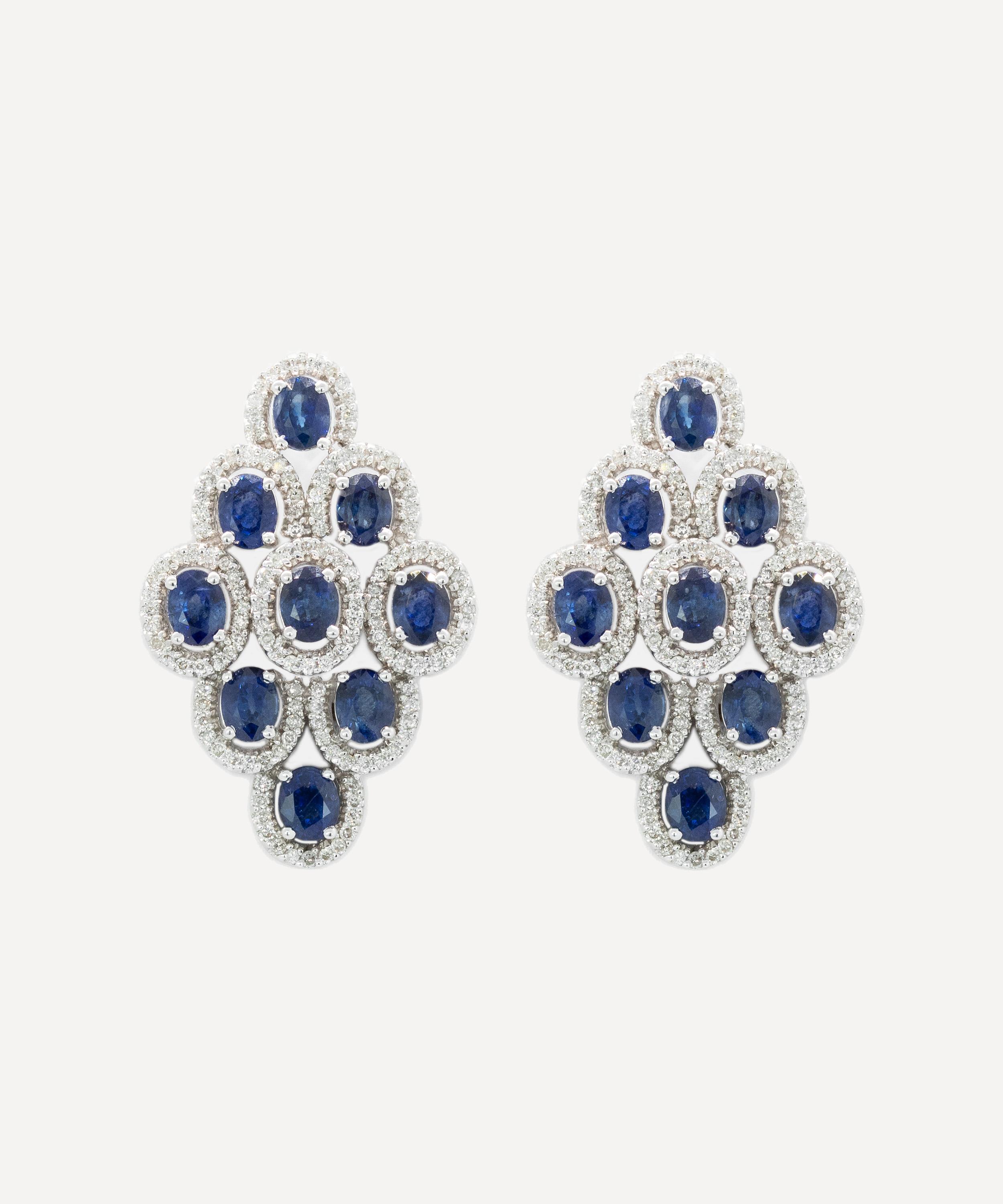 Kojis 18ct White Gold Sapphire And Diamond Multi Cluster Drop Earrings