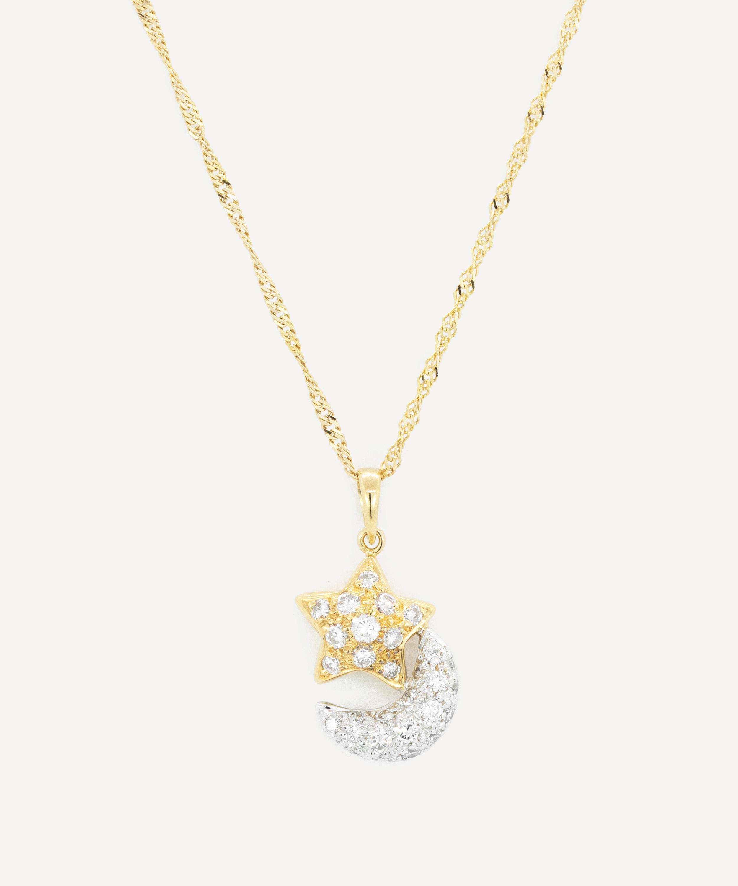 Kojis 18ct Gold Moon And Star Diamond Pendant Necklace