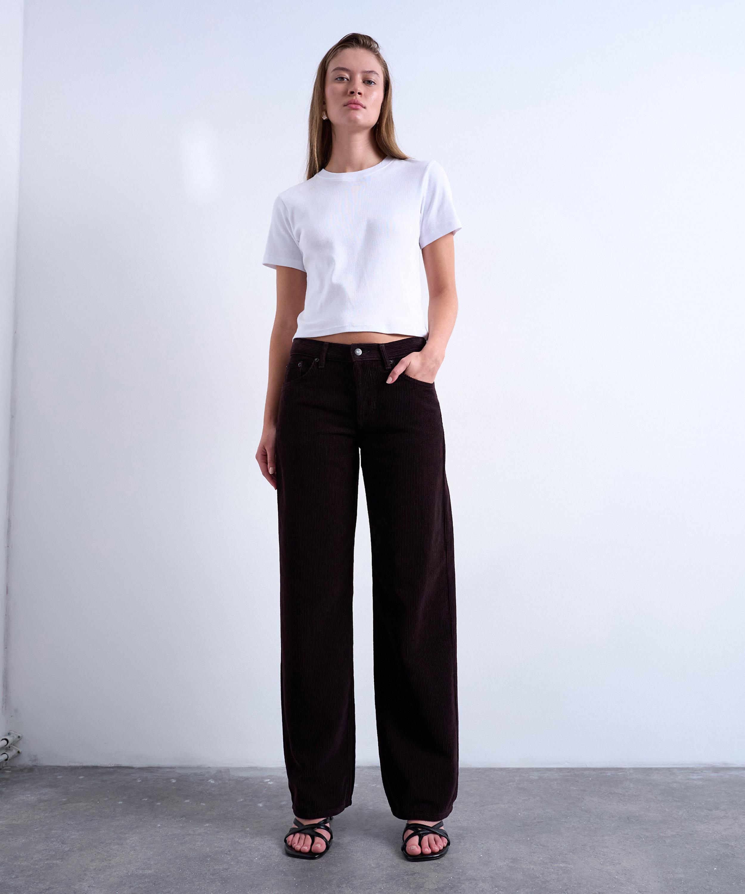 Topshop Women's Bitter Chocolate Ember Low Rise Cord Straight Leg Jeans In Brown