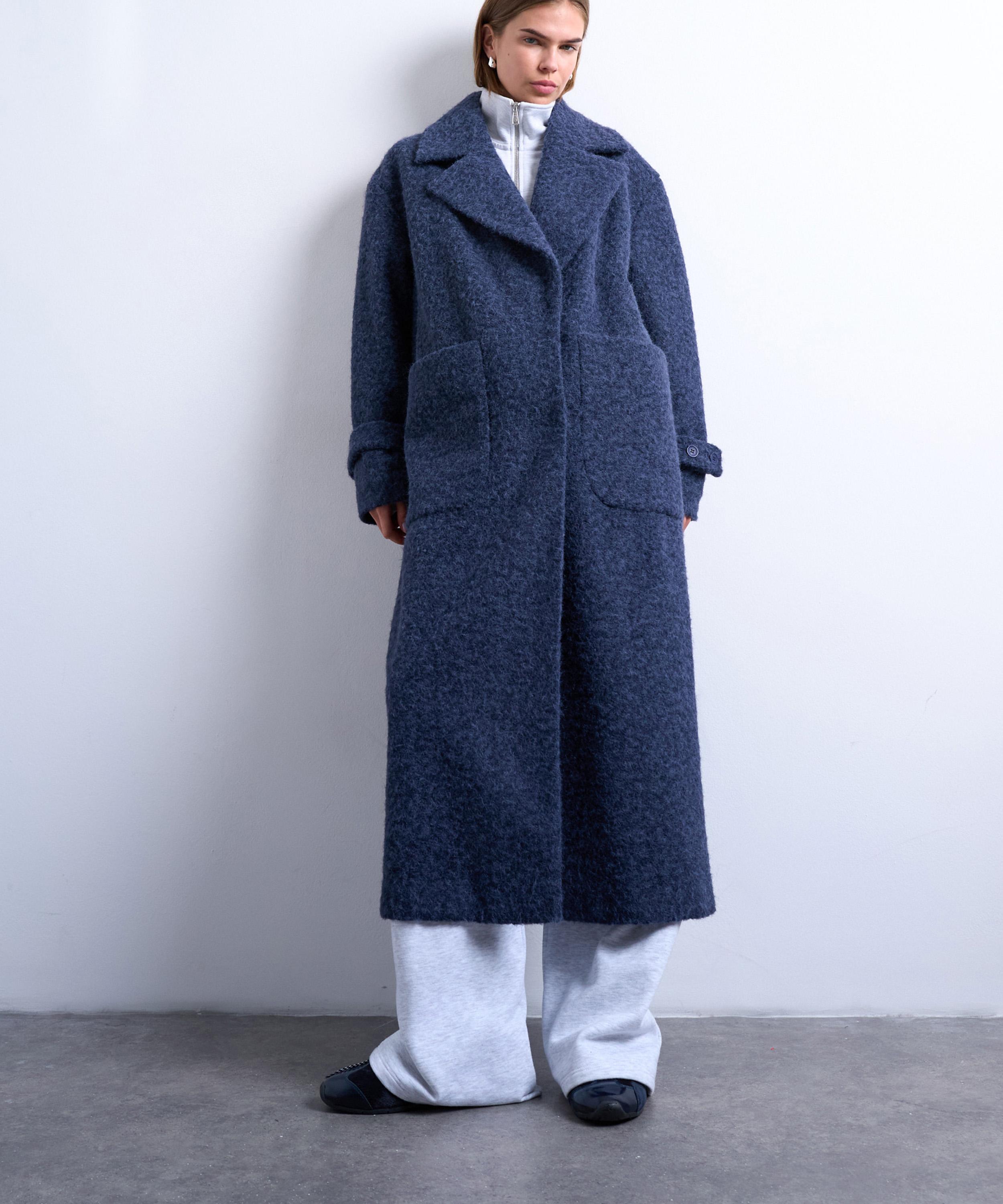 Topshop Women's Unlined Soft Brushed Chuck On Longline Coat In Blue