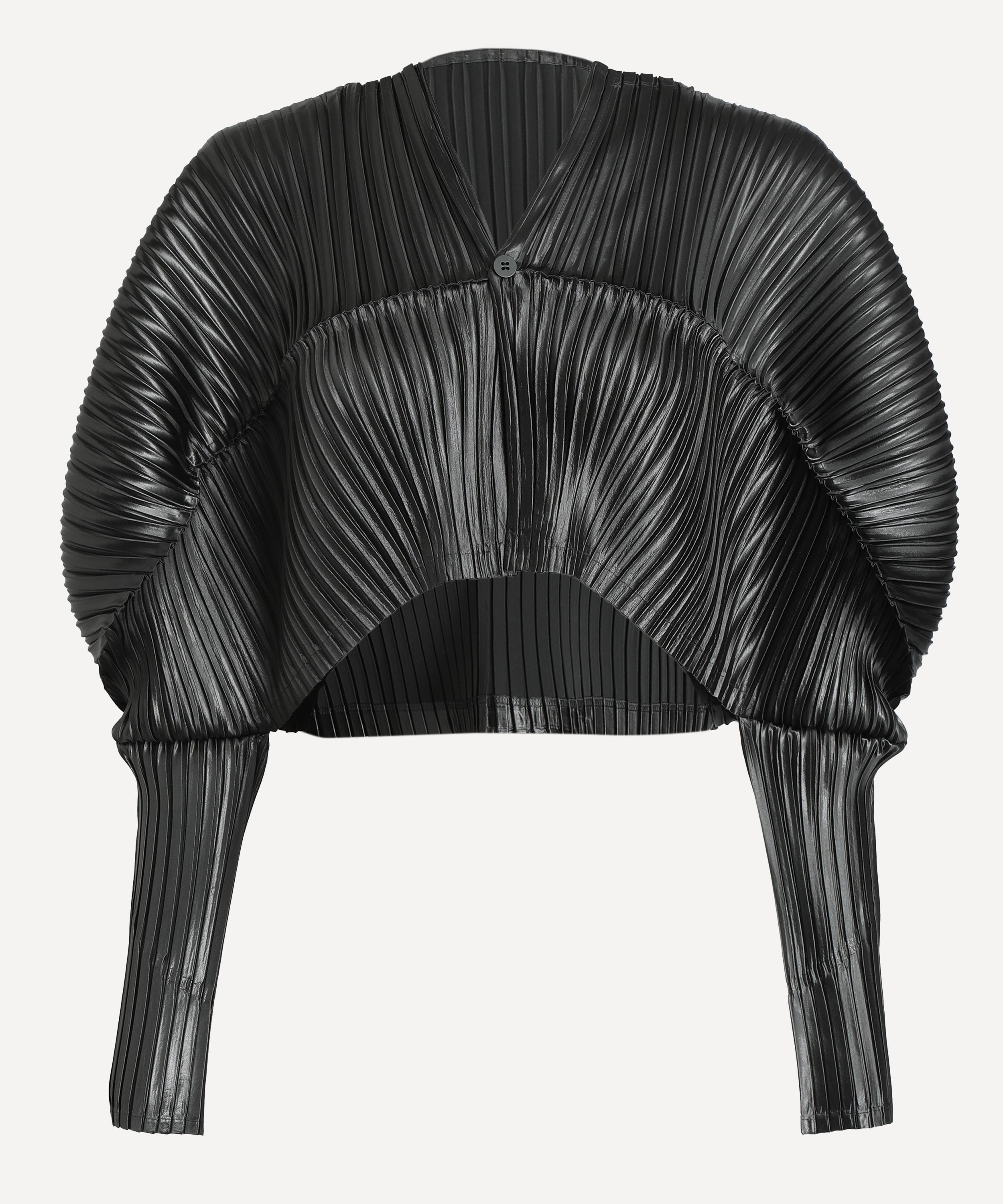 Issey Miyake Women's Glossed-metal-pleats Cardigan In Black