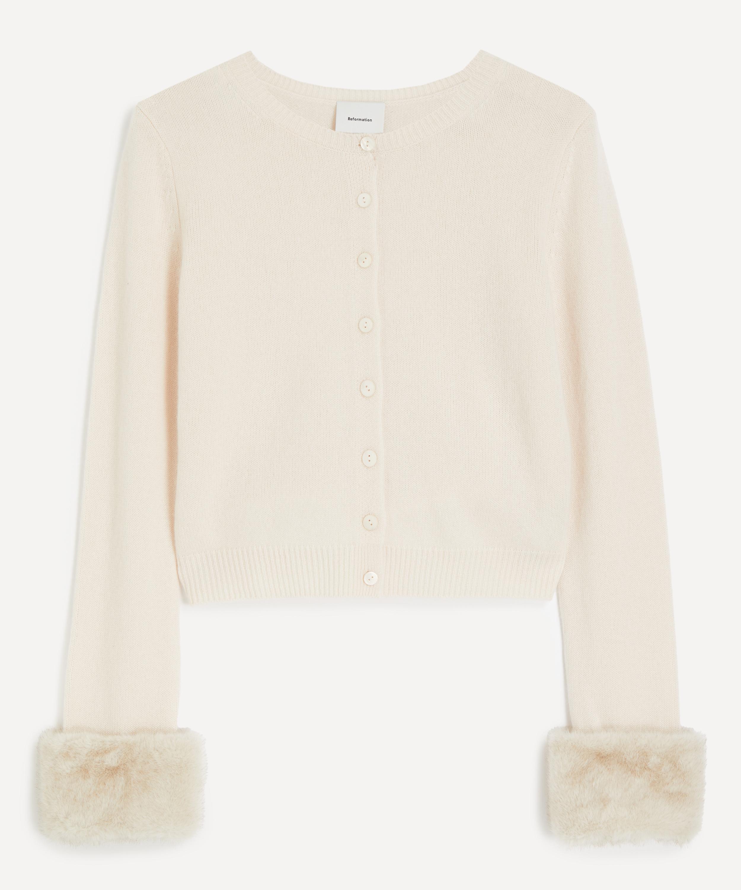 Clara Cream Faux-Fur Cuff Cashmere Cardigan