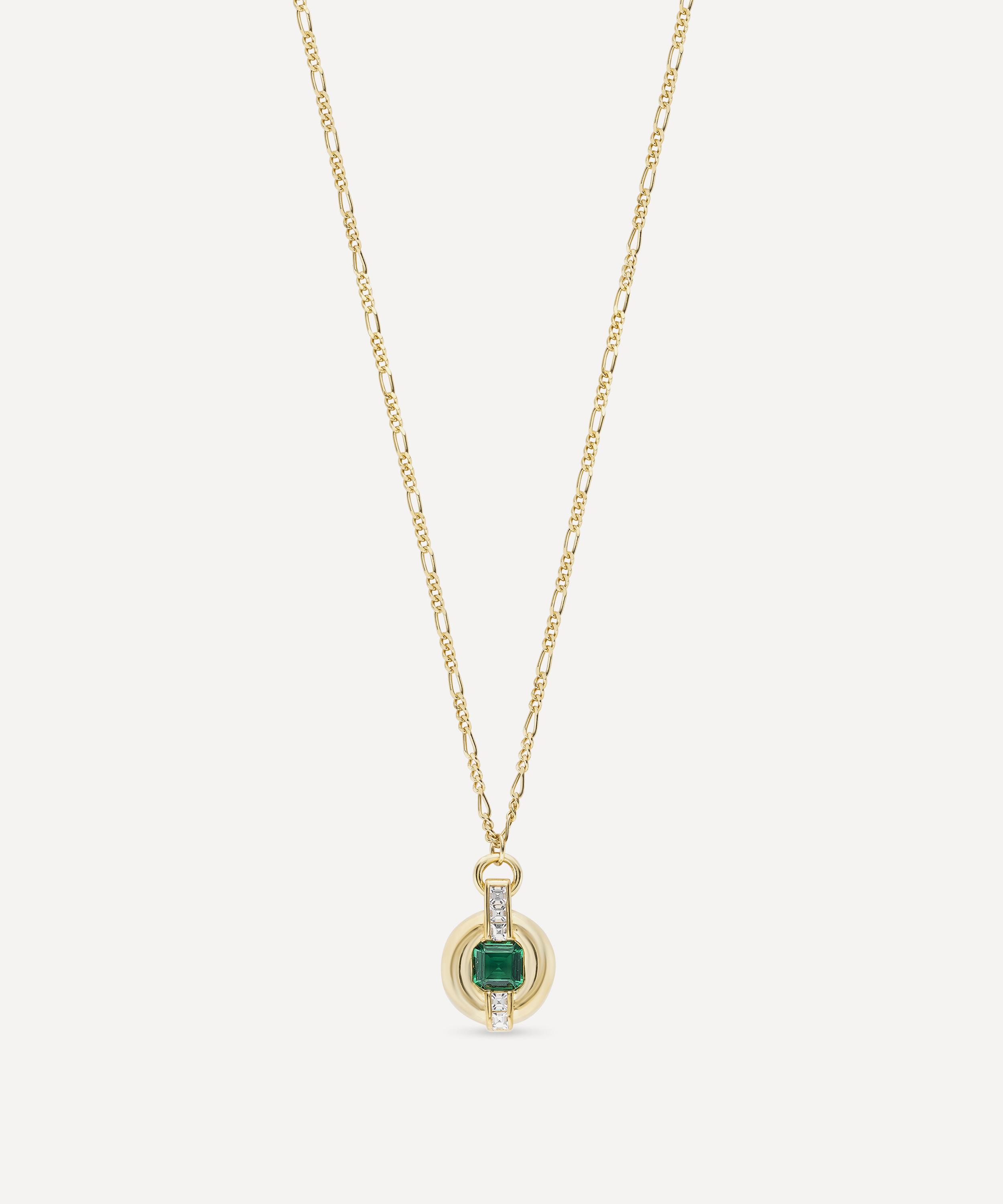 Laura Vann 18ct Gold-plated Green Stone Circle Pendant Necklace