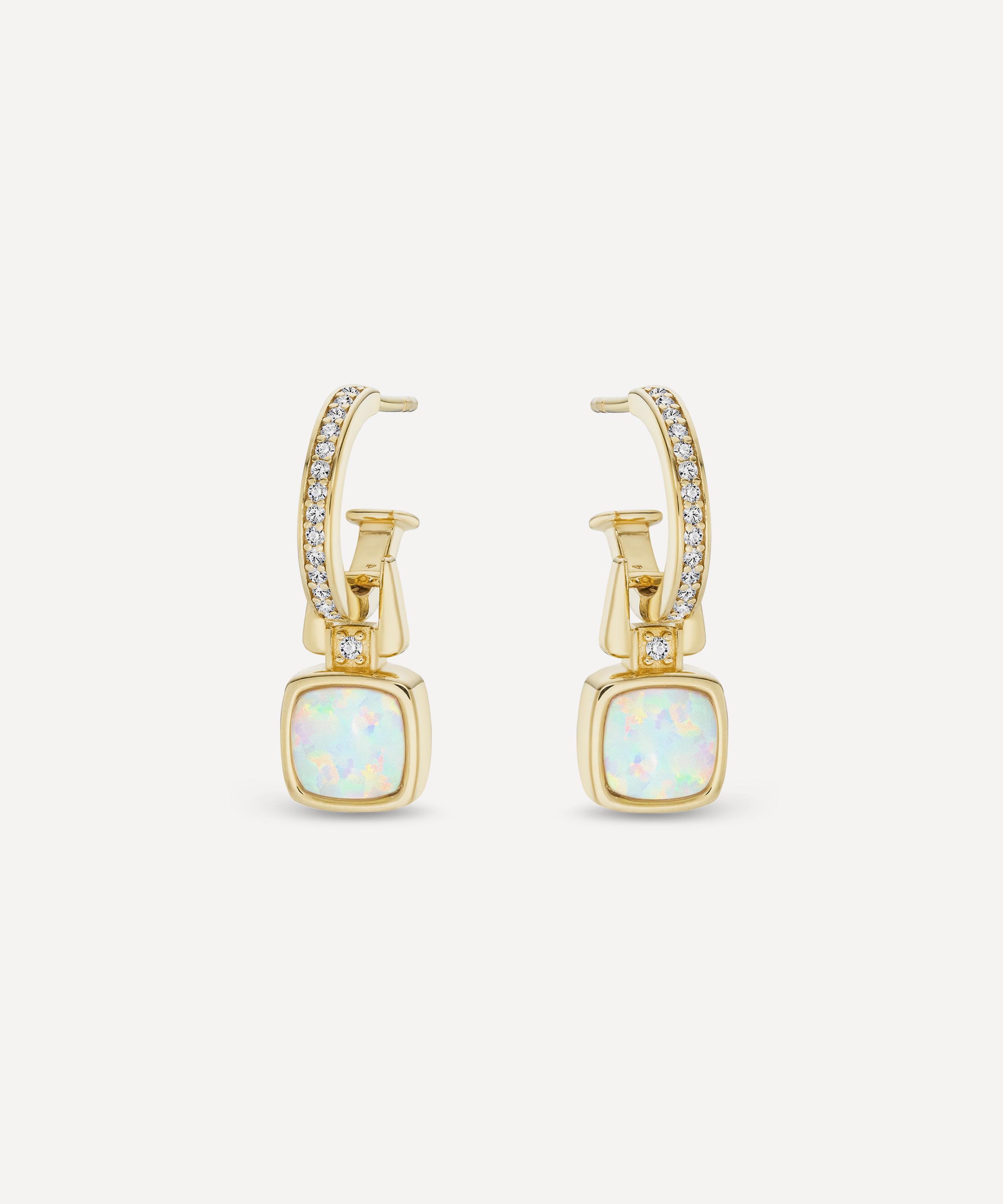 Laura Vann 14ct Gold-plated Vermeil Silver White Topaz And Synthetic Opal Drop Hoop Earrings