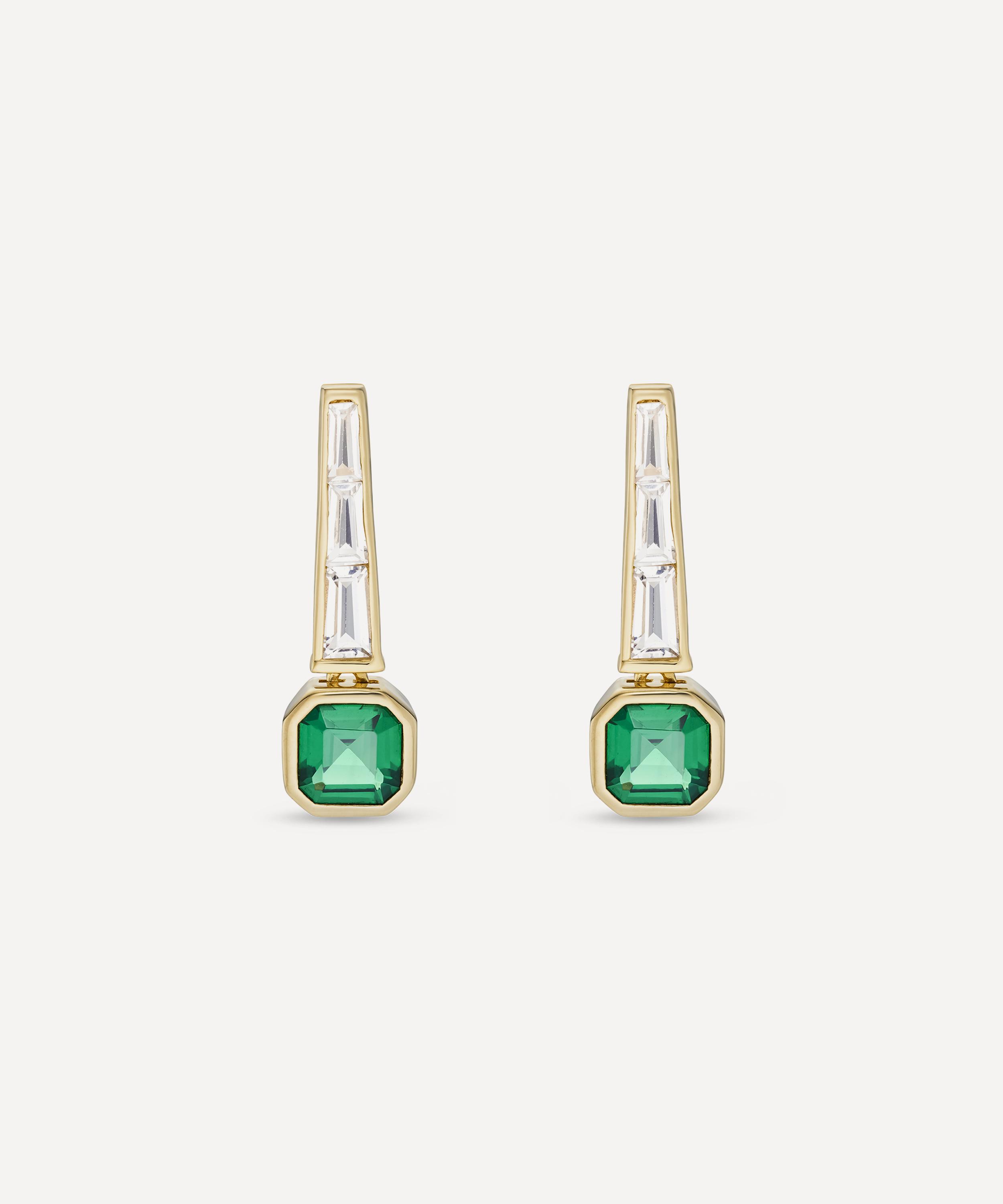 Laura Vann 14ct Gold-plated Vermeil Silver White Topaz And Green Stone Drop Earrings