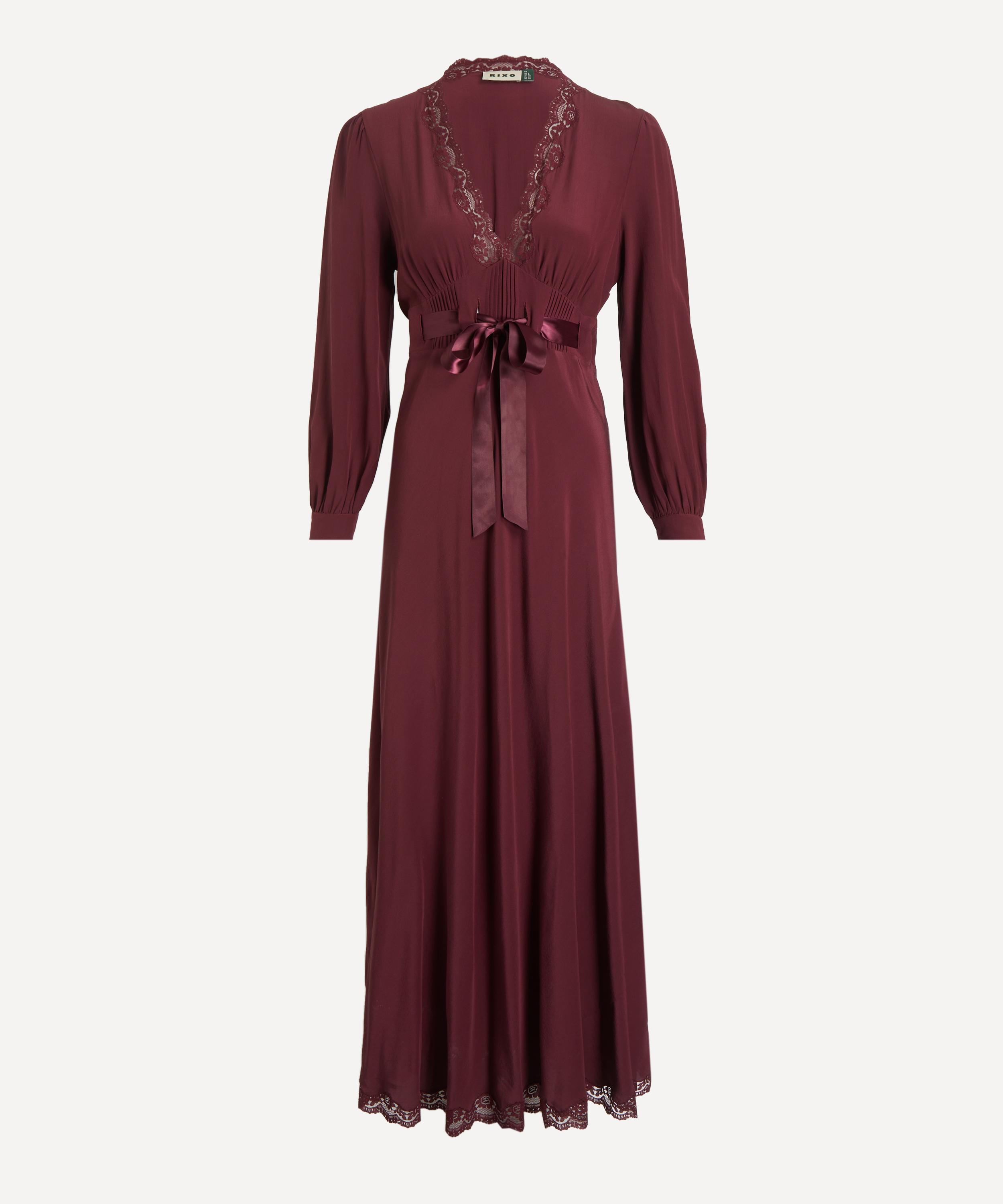 RIXO Adaline Maroon Silk Midi Dress