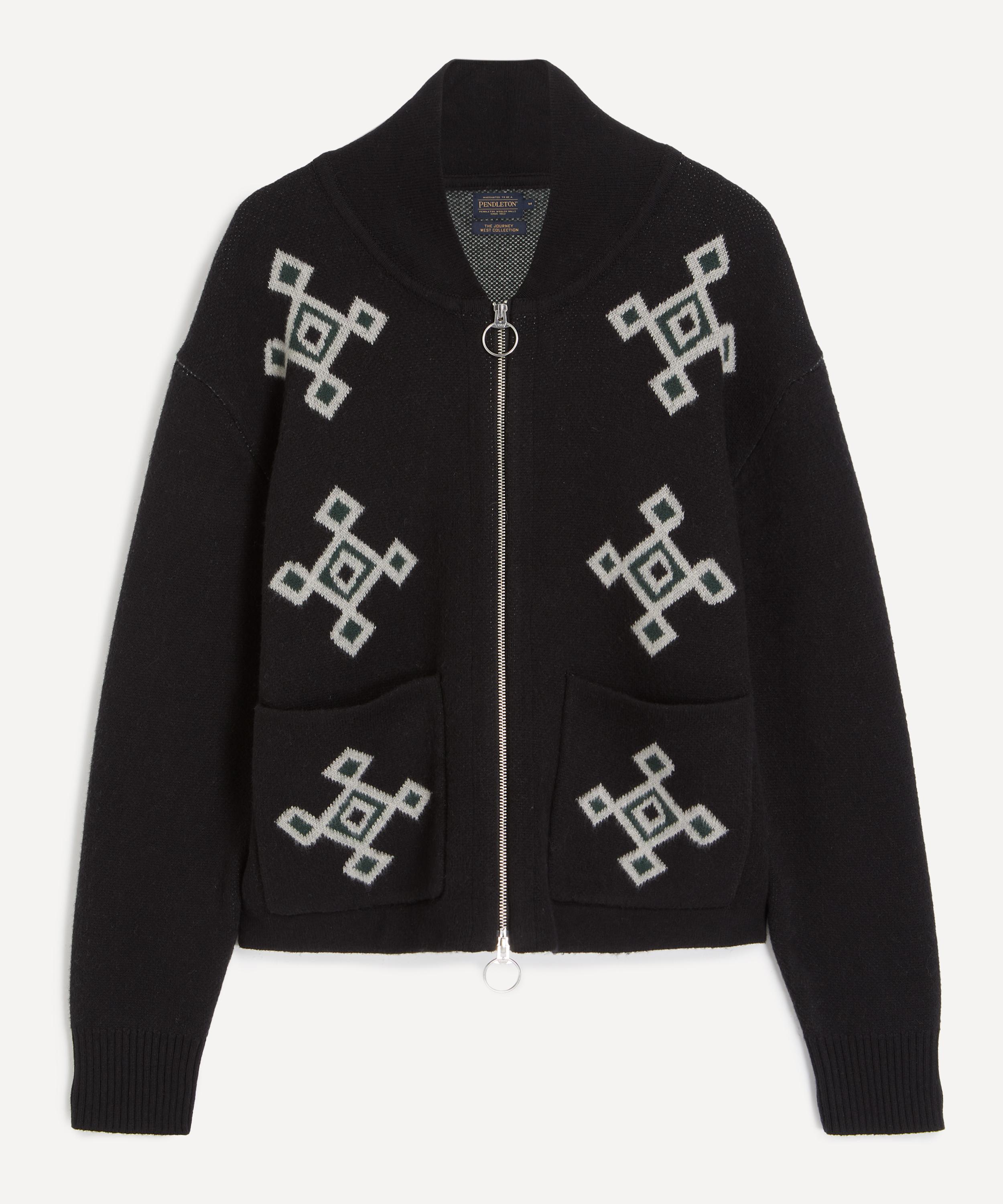 Pendleton Mens Black Jacquard Zip-up Cardigan
