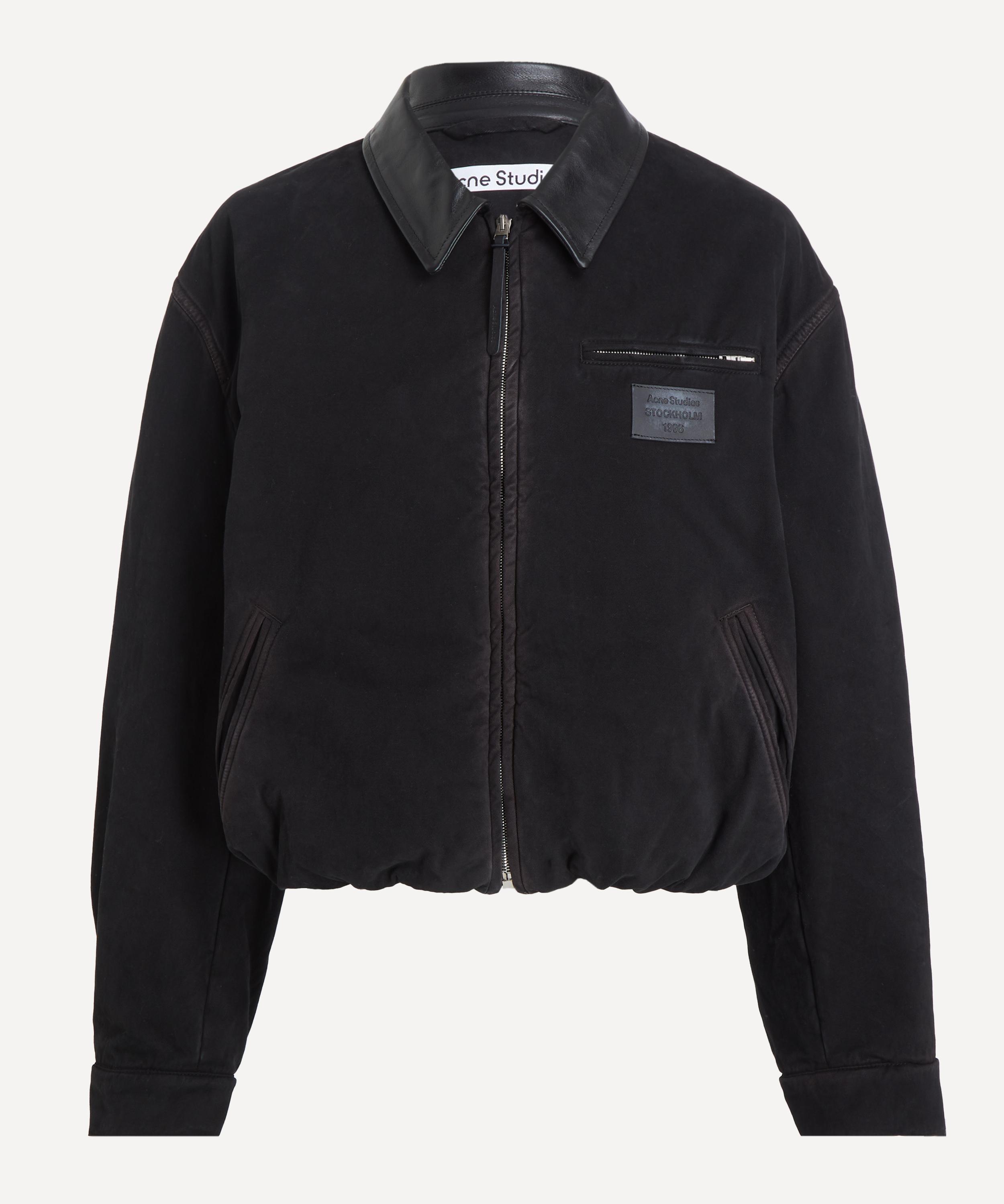 Acne Studios Appliquéd Leather-trimmed Distressed Cotton-twill Jacket In Black
