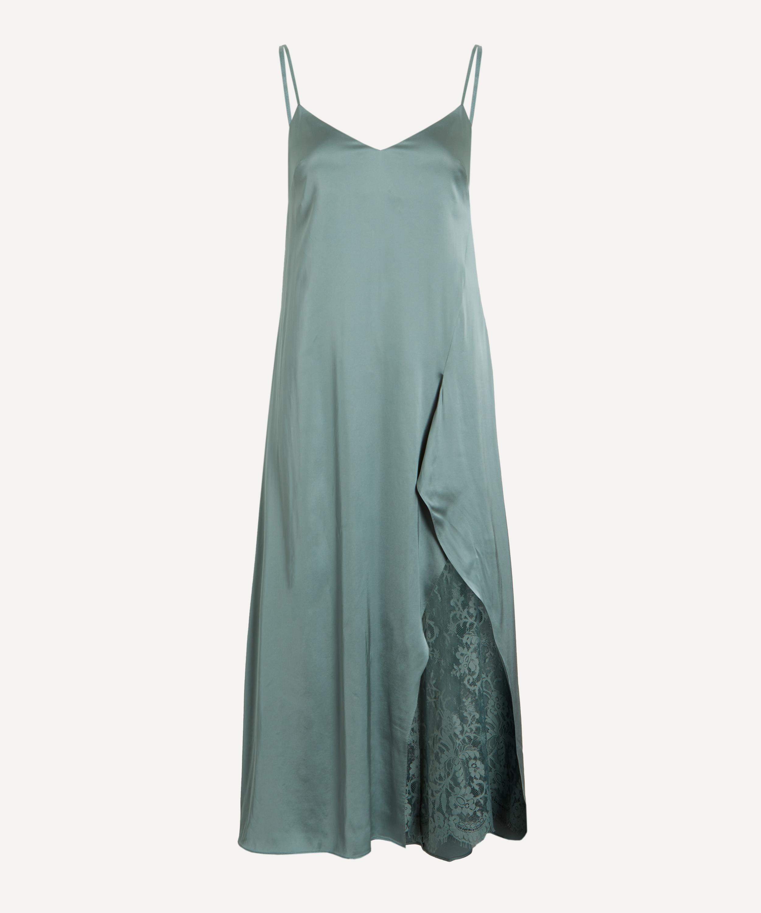 Acne Studios Satin Dress Woman Sage Green In Blue