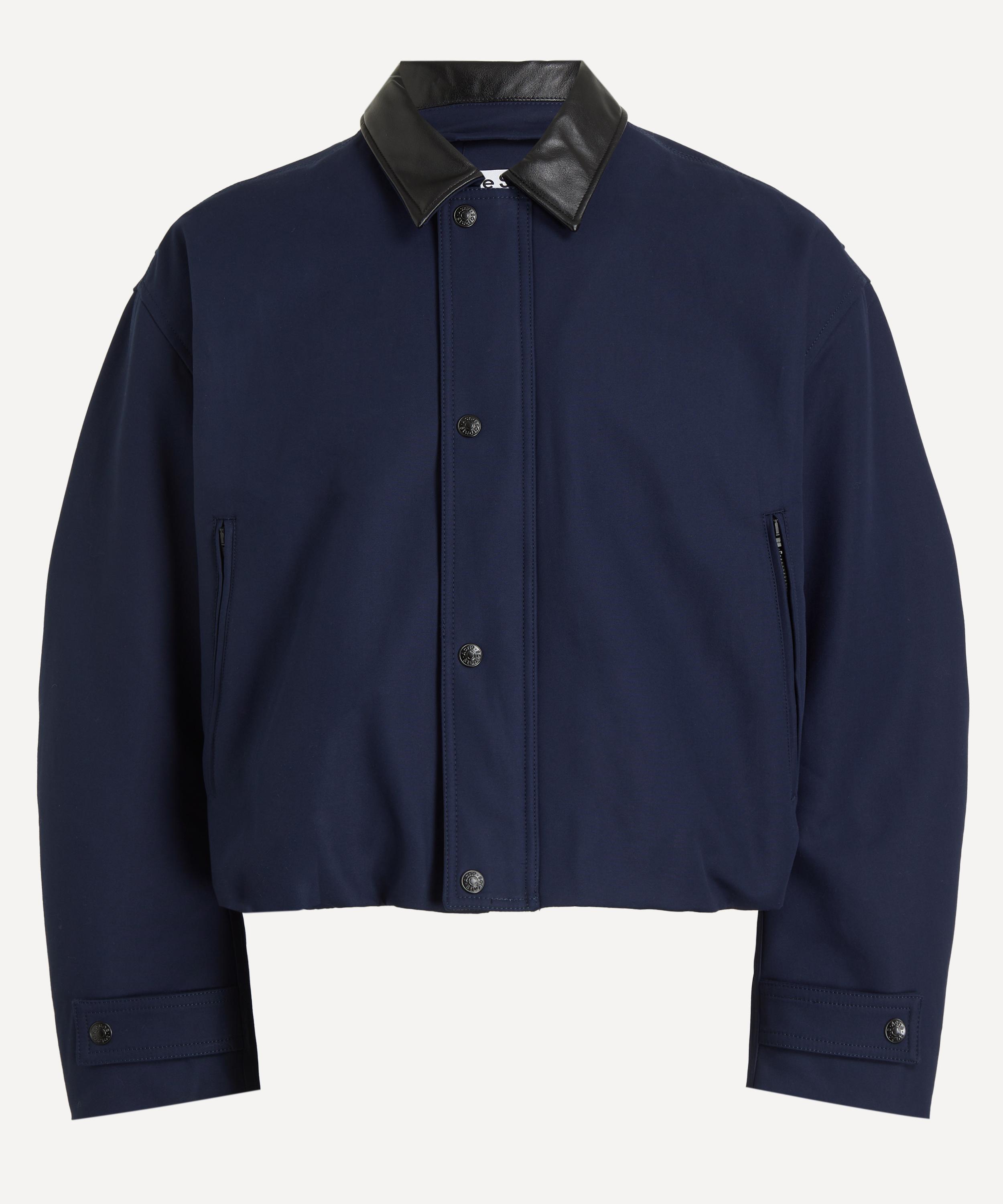 Acne Studios Twill Jacket With Leather Collar And Drawstring In Blue