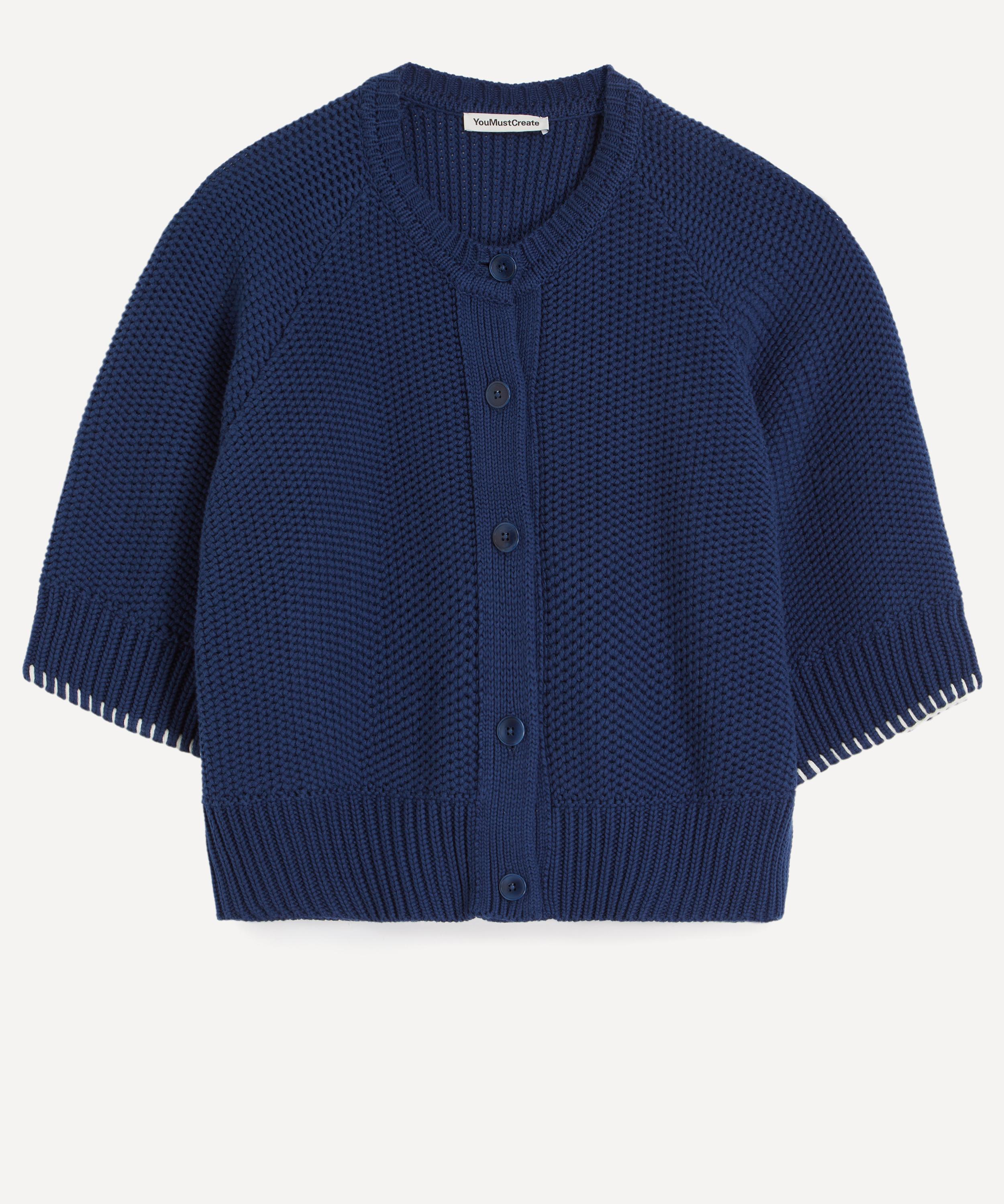 Ymc You Must Create Ymc Women's Kwai Blue Cotton Short-sleeve Cardigan