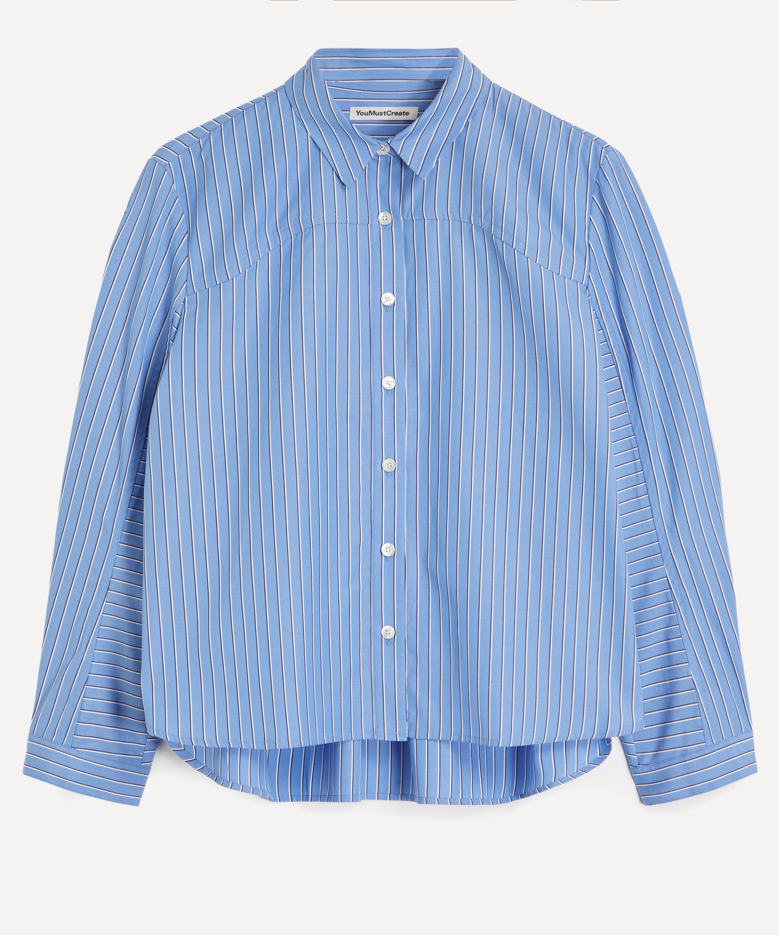 Ymc You Must Create Ymc Women's Kengo Blue Tri-stripe Shirt