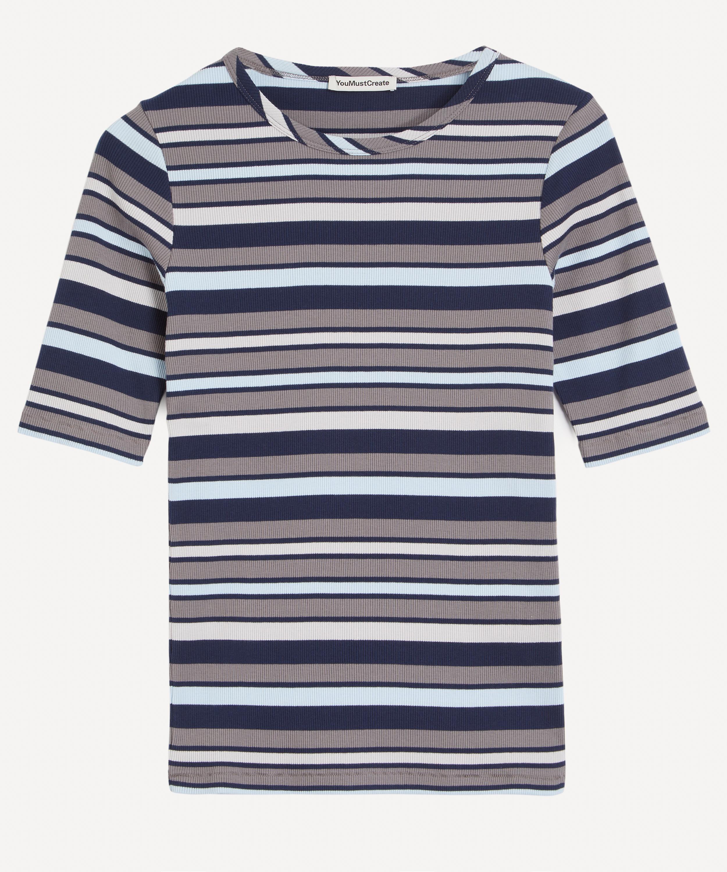 Ymc You Must Create Ymc Women's Charlotte Multi-stripe Short-sleeve T-shirt In Blue