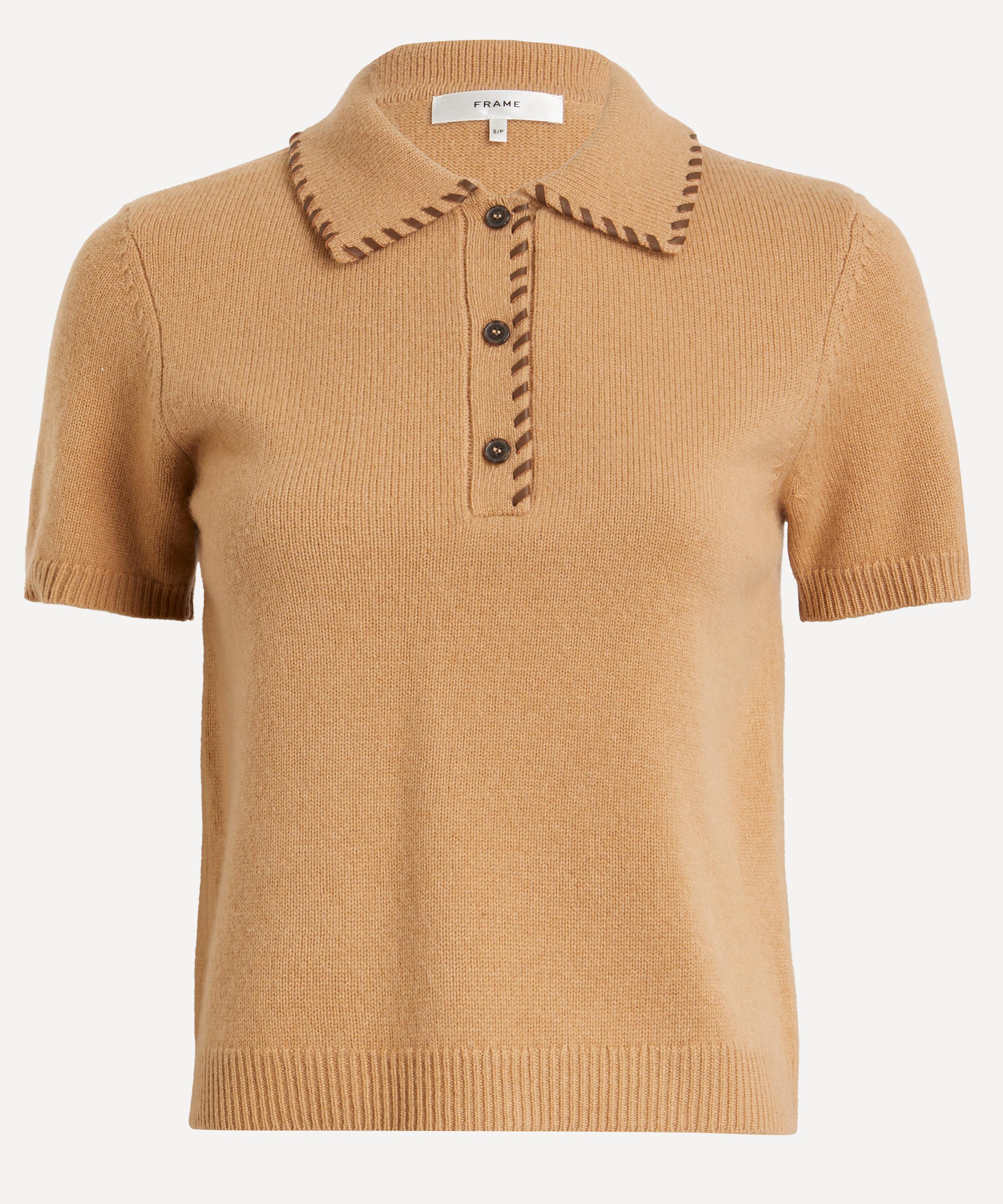 Frame Women's Leather Stitch Polo In Brown