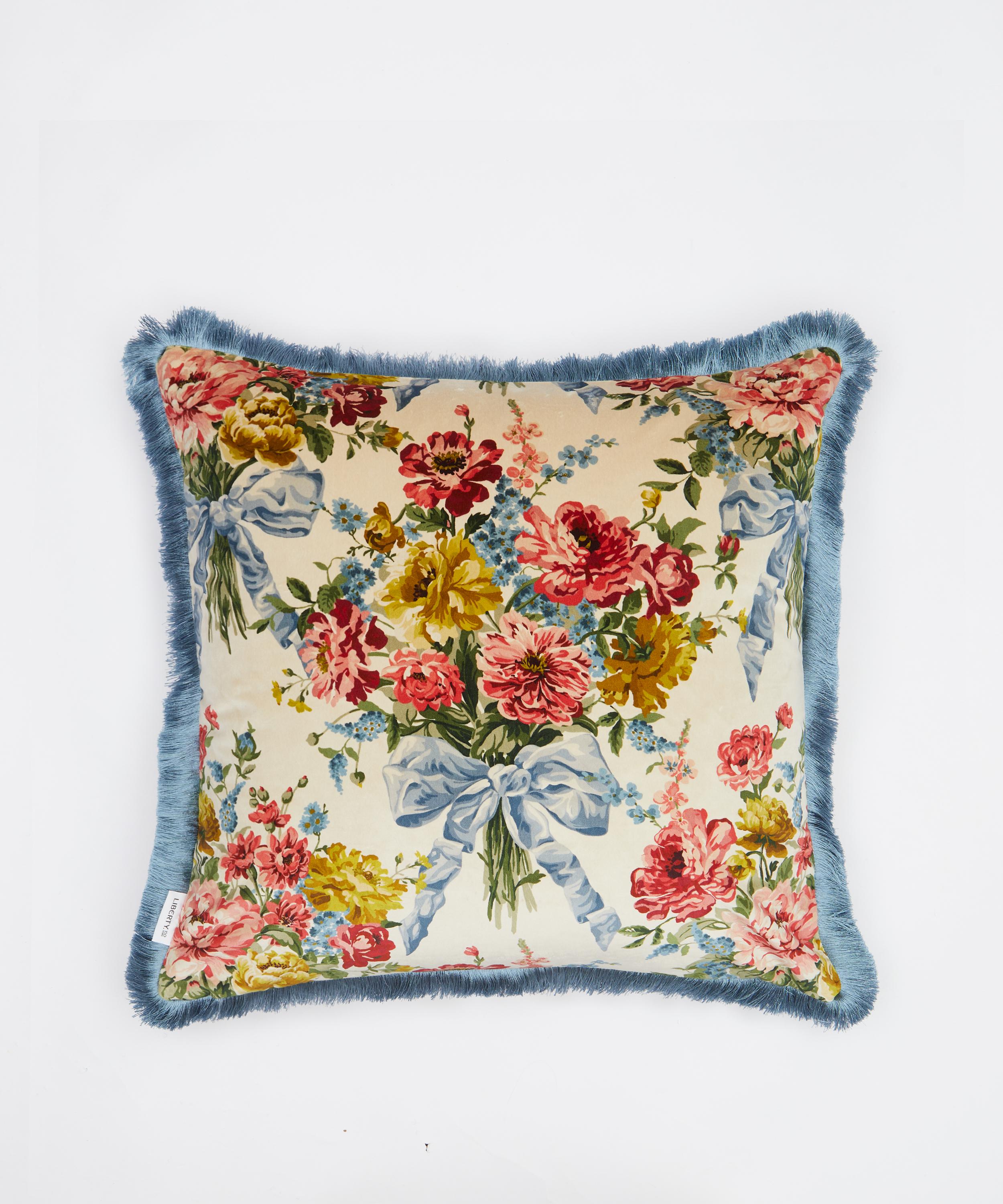 Liberty Bow Bouquet Velvet Cushion In Blue