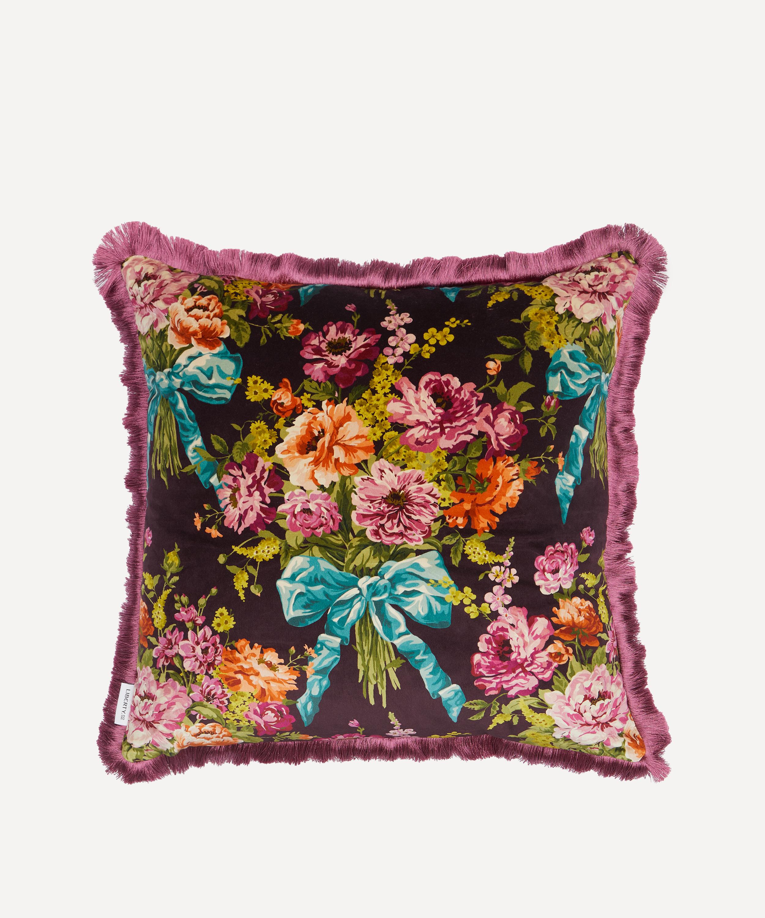 Liberty Bow Bouquet Velvet Cushion In Multi