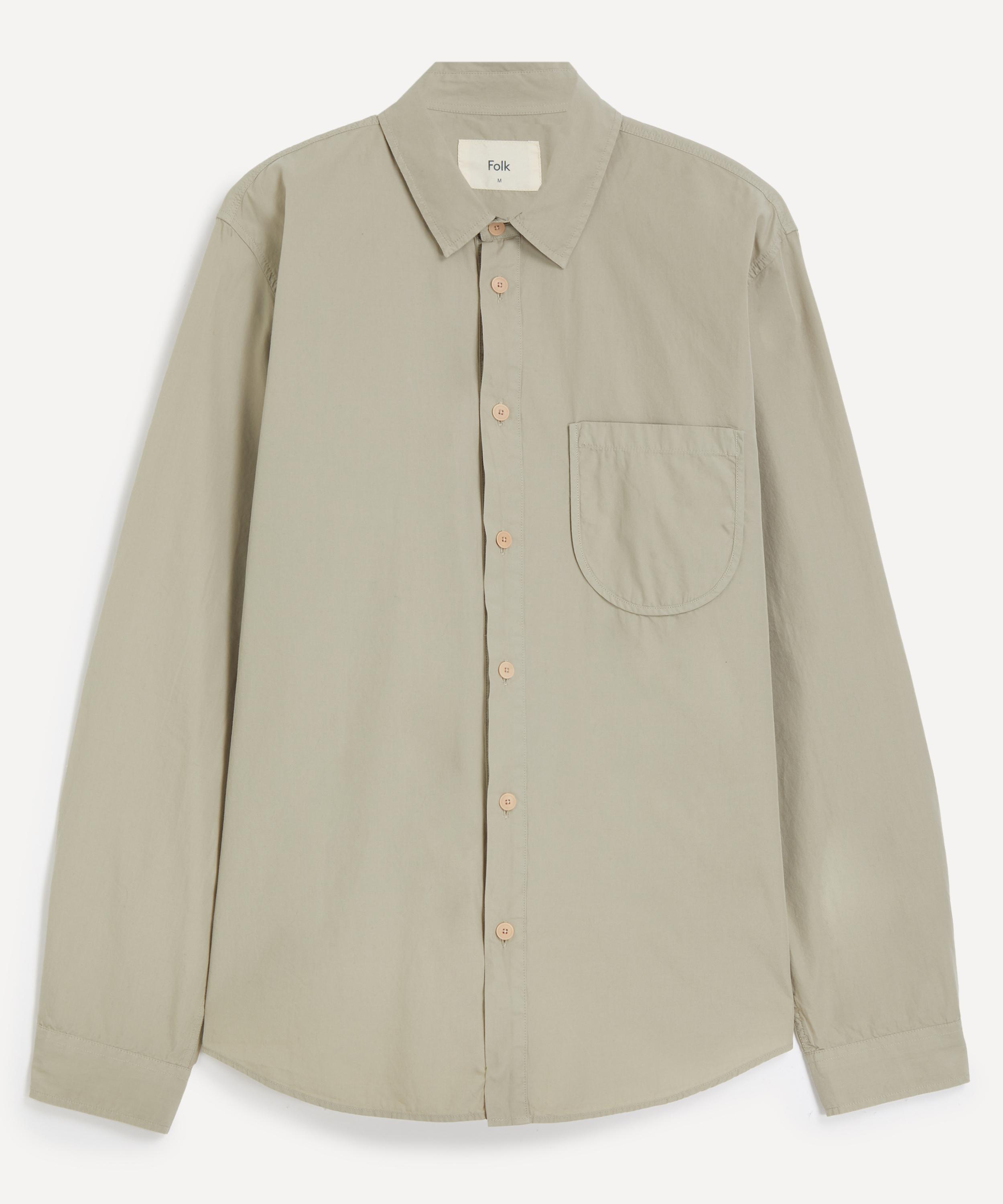 Folk Mens Herringbone Curve Olive Shirt In Brown