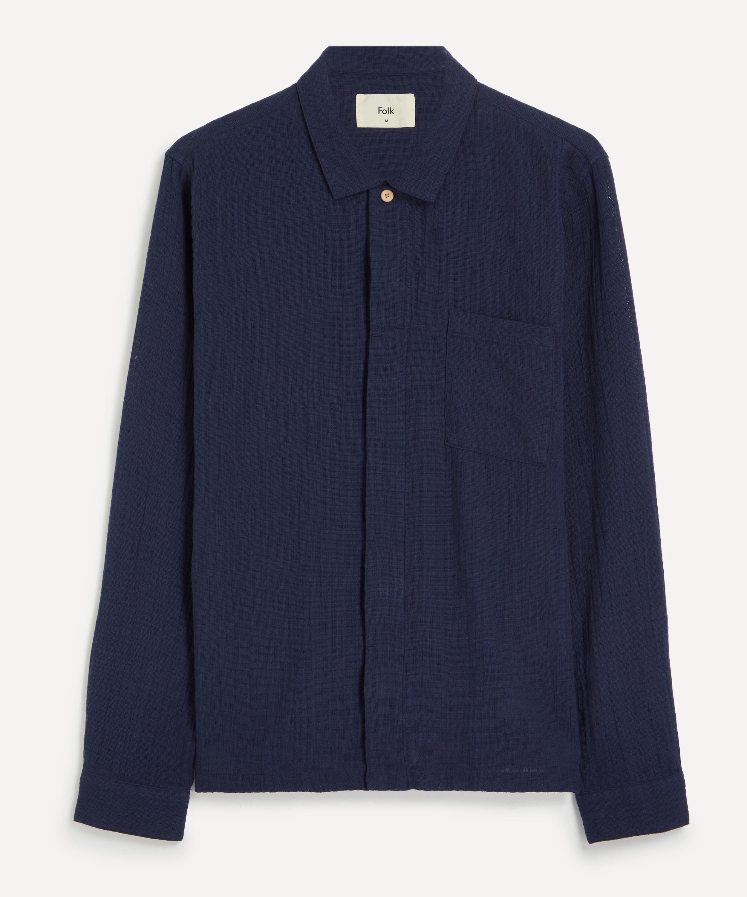 Folk Mens Navy Openweave Patch Shirt