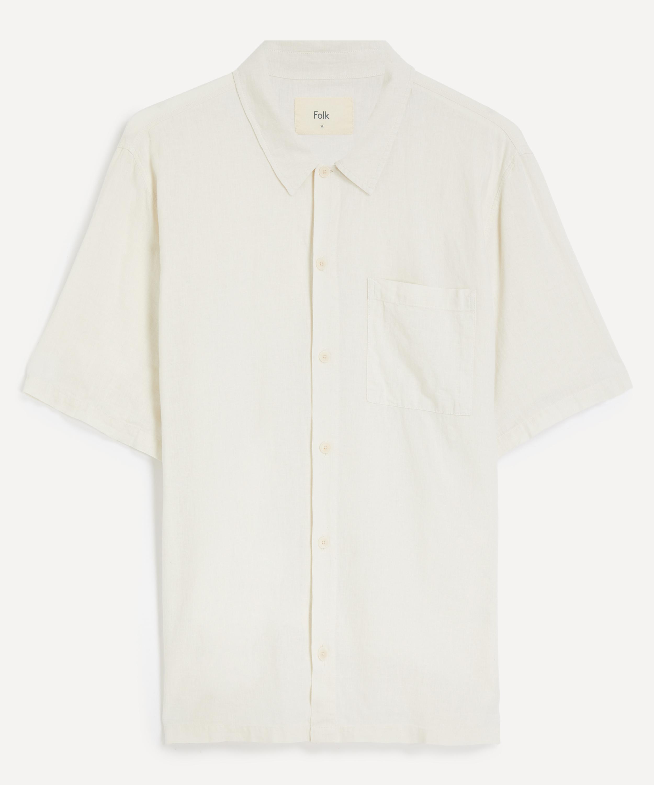 Folk Mens Gabe Linen-cotton Short Sleeve Shirt In White