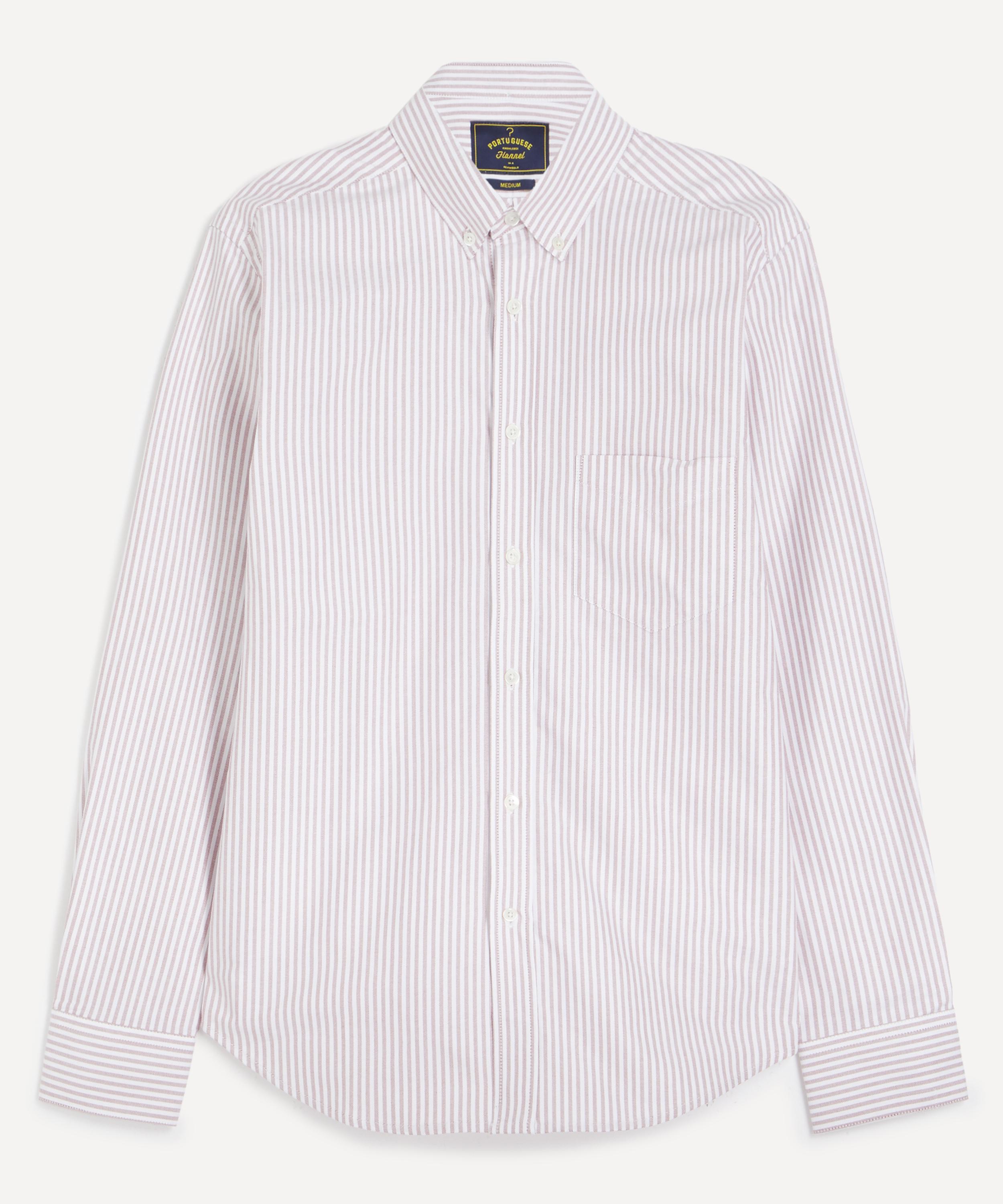 Portuguese Flannel Mens Belavista Stripe Shirt In Bordeaux In Pink