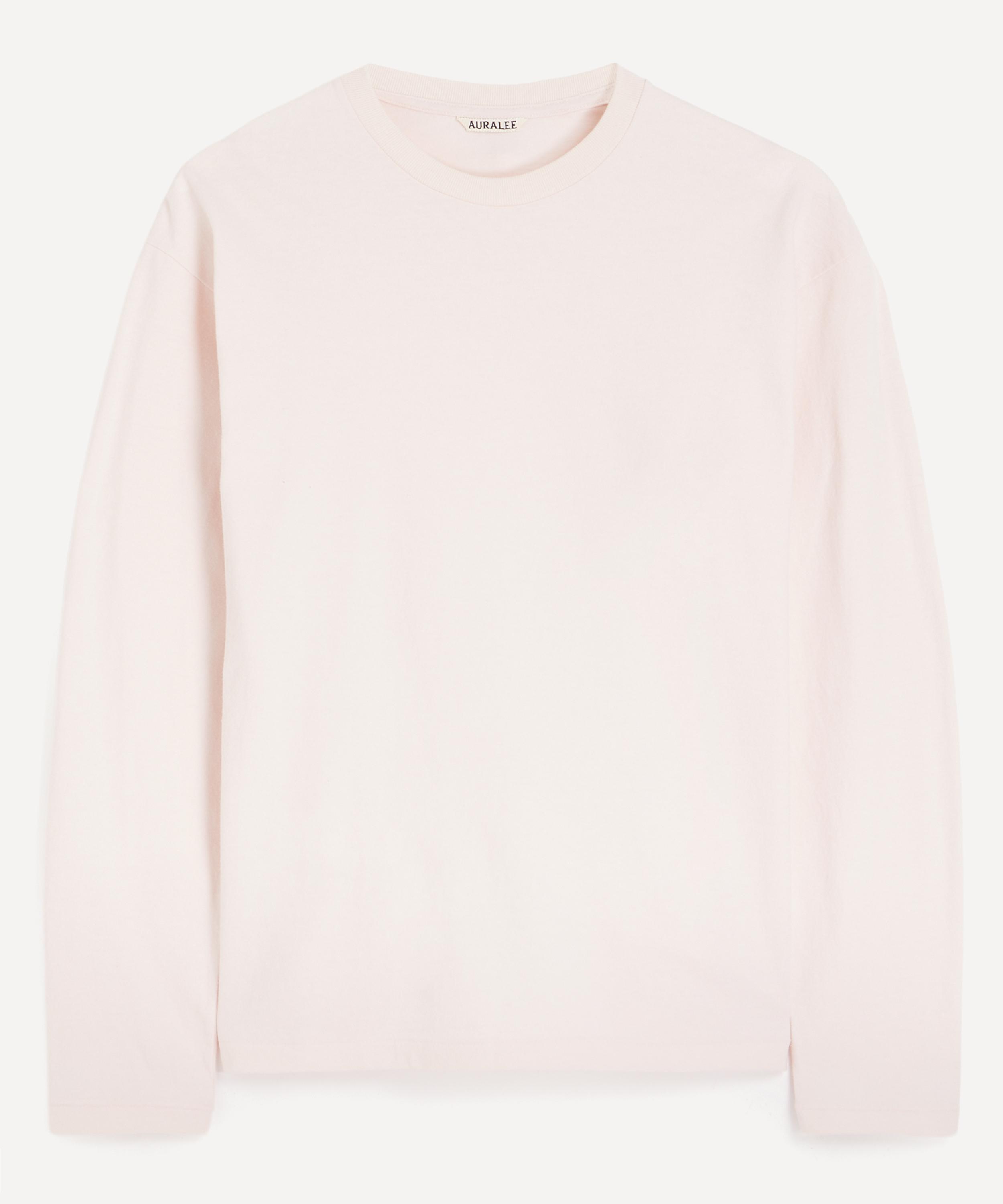Auralee Mens Pale Pink Brushed Cotton Long-sleeve T-shirt