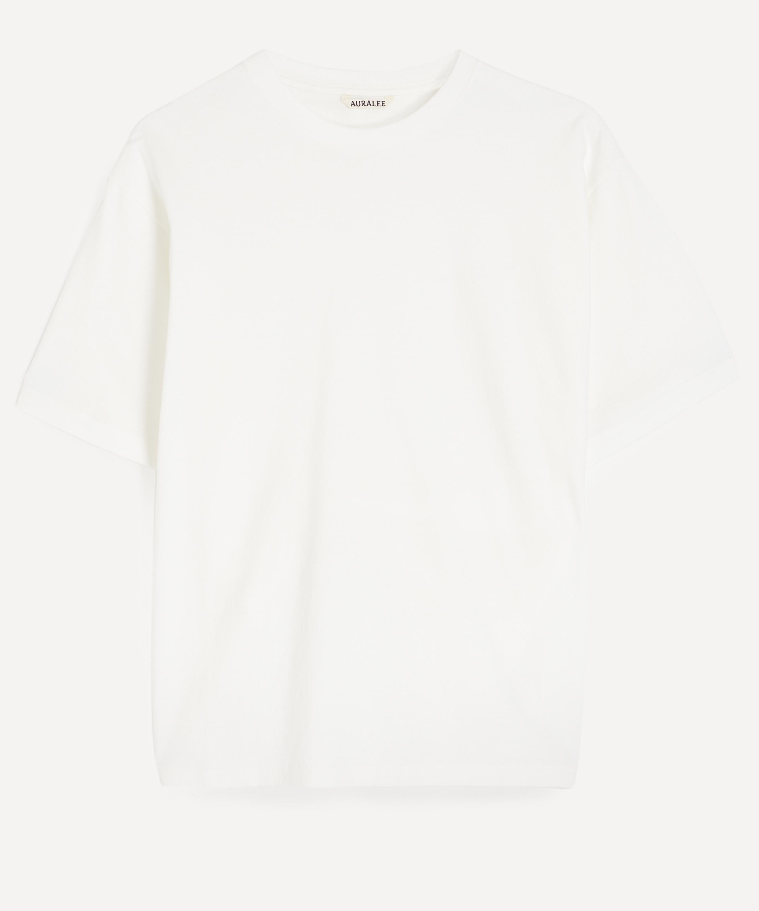 Auralee Mens White Brushed Cotton Short-sleeve T-shirt