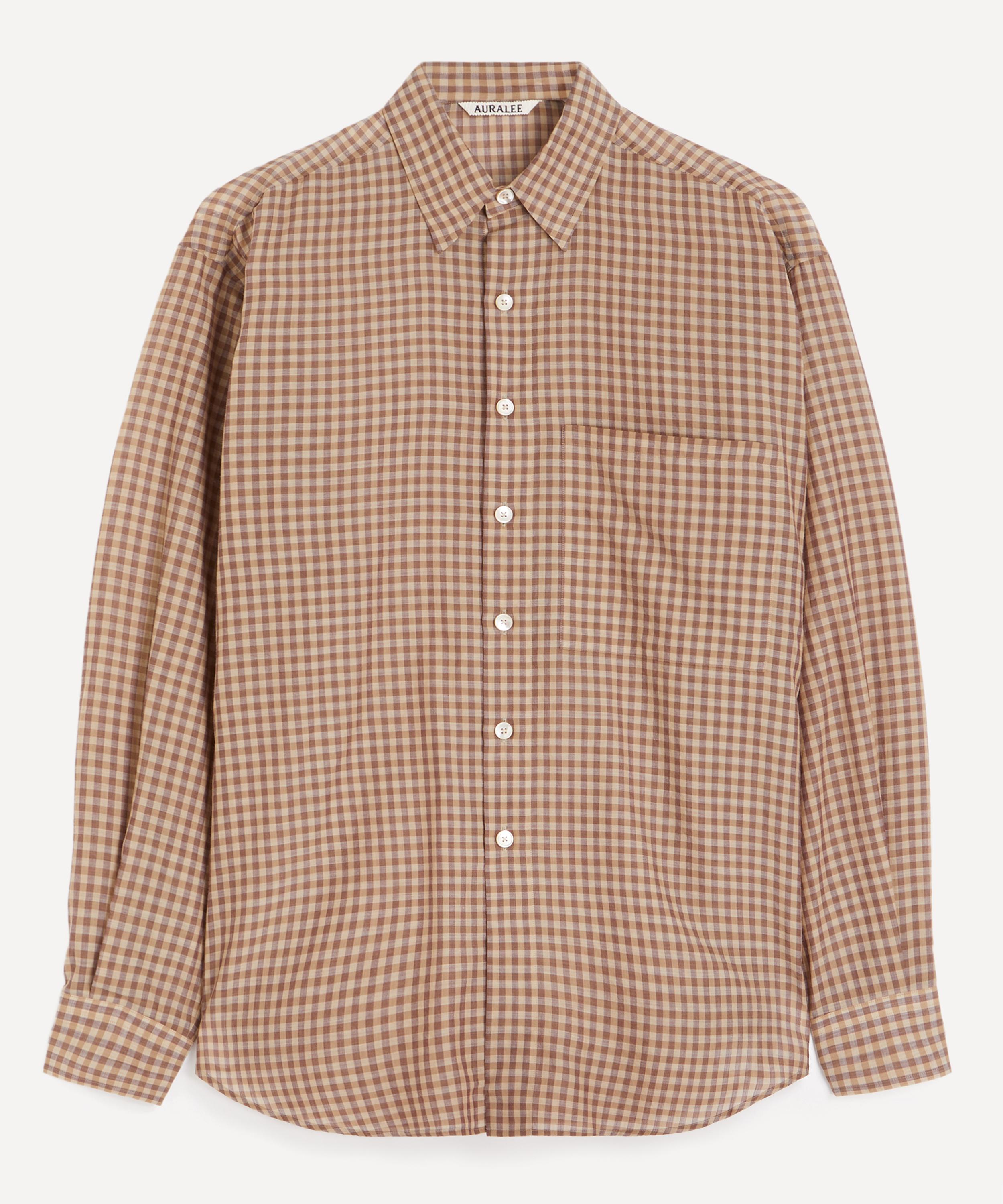 Auralee Mens Airy Light Cotton Check Big Shirt In Brown