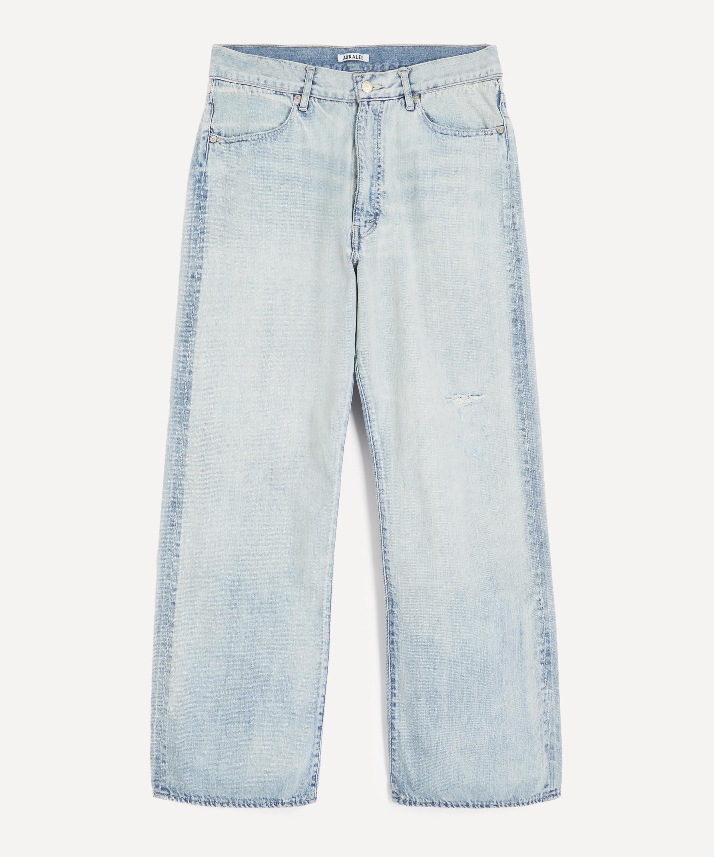Auralee Mens Faded Selvedge Light Denim Wide Jeans In Blue