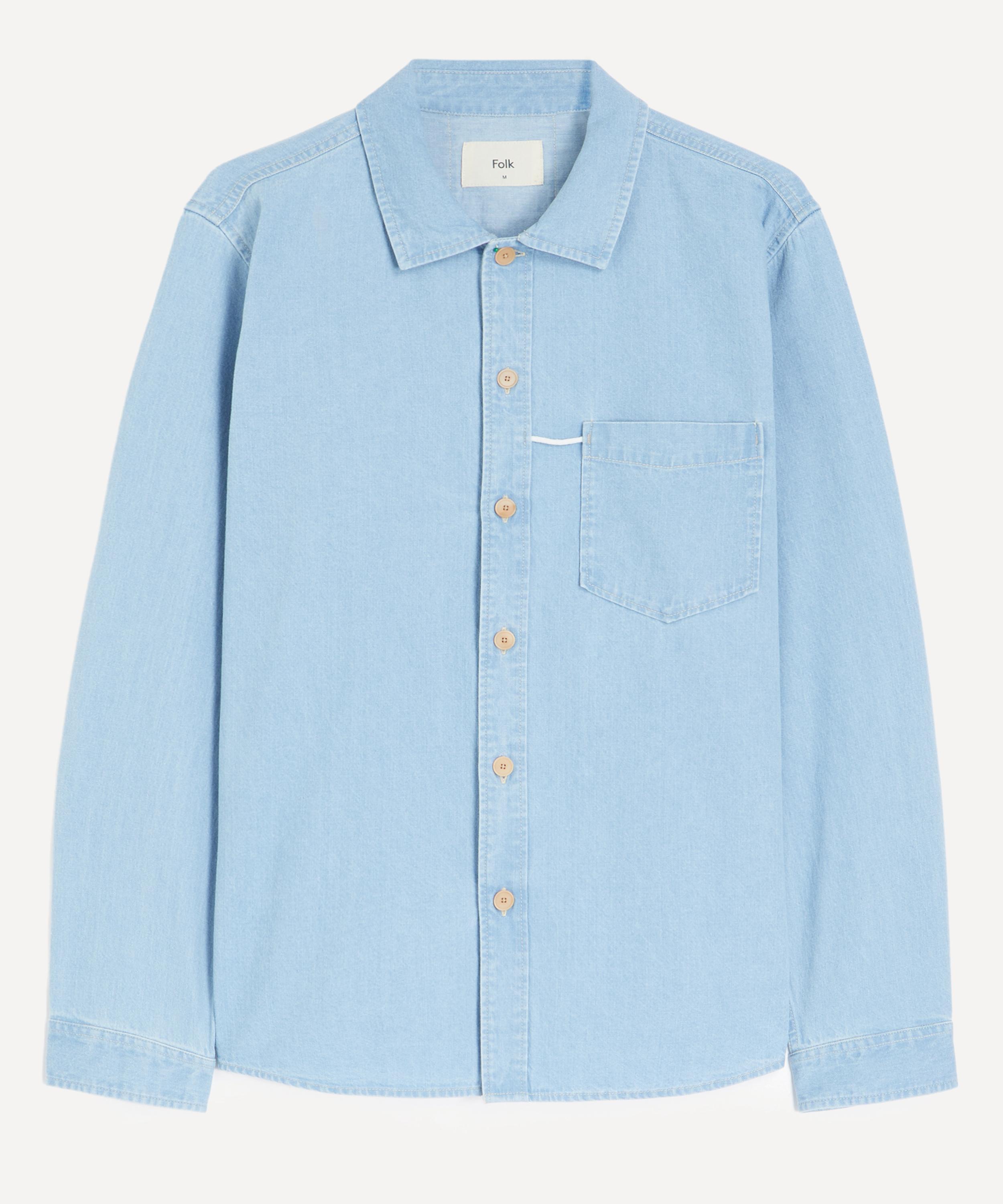 Folk Mens Bleached Denim Loop Shirt In Multi