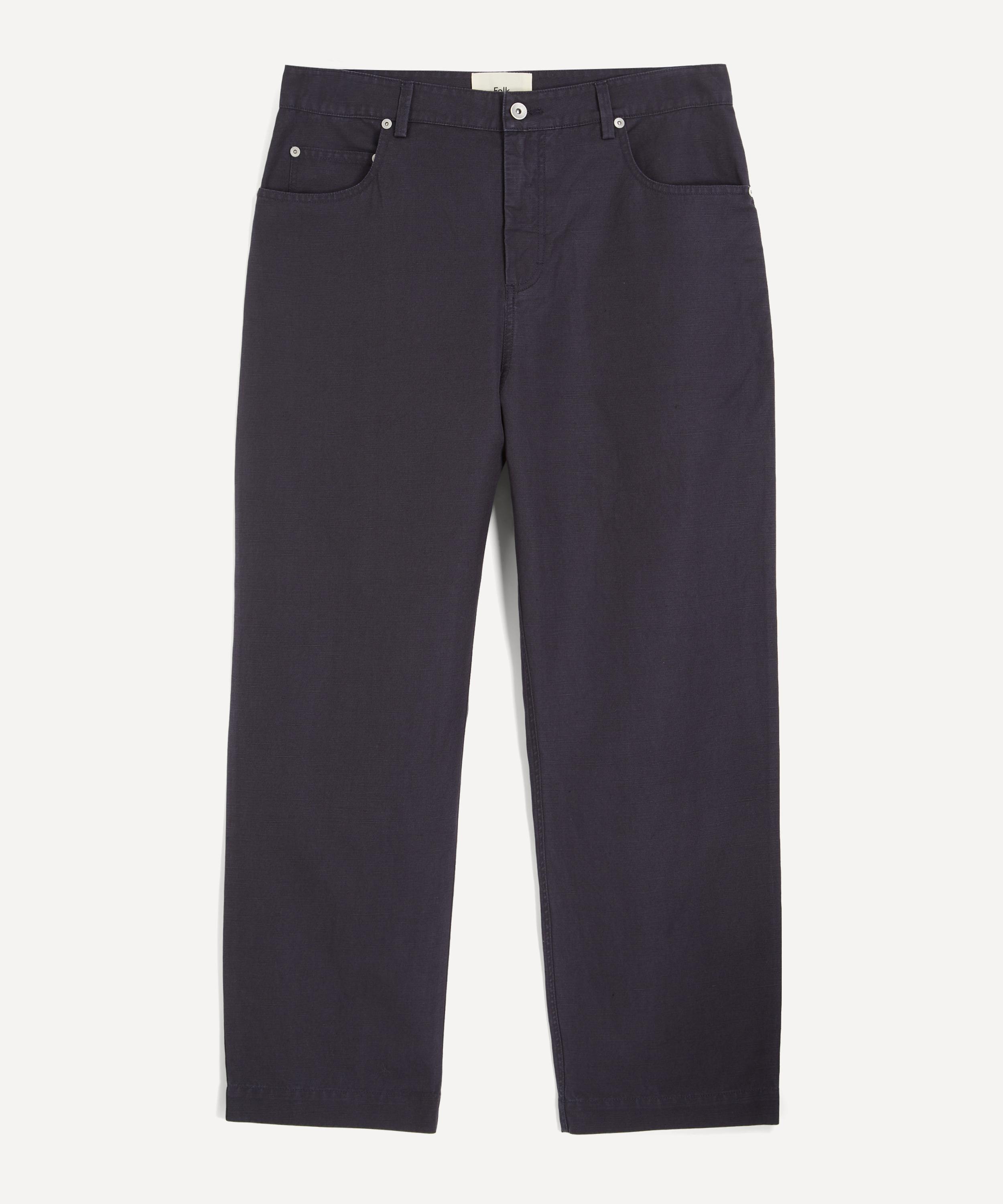 Folk Mens Soft Black Twill Barrel-leg Trousers