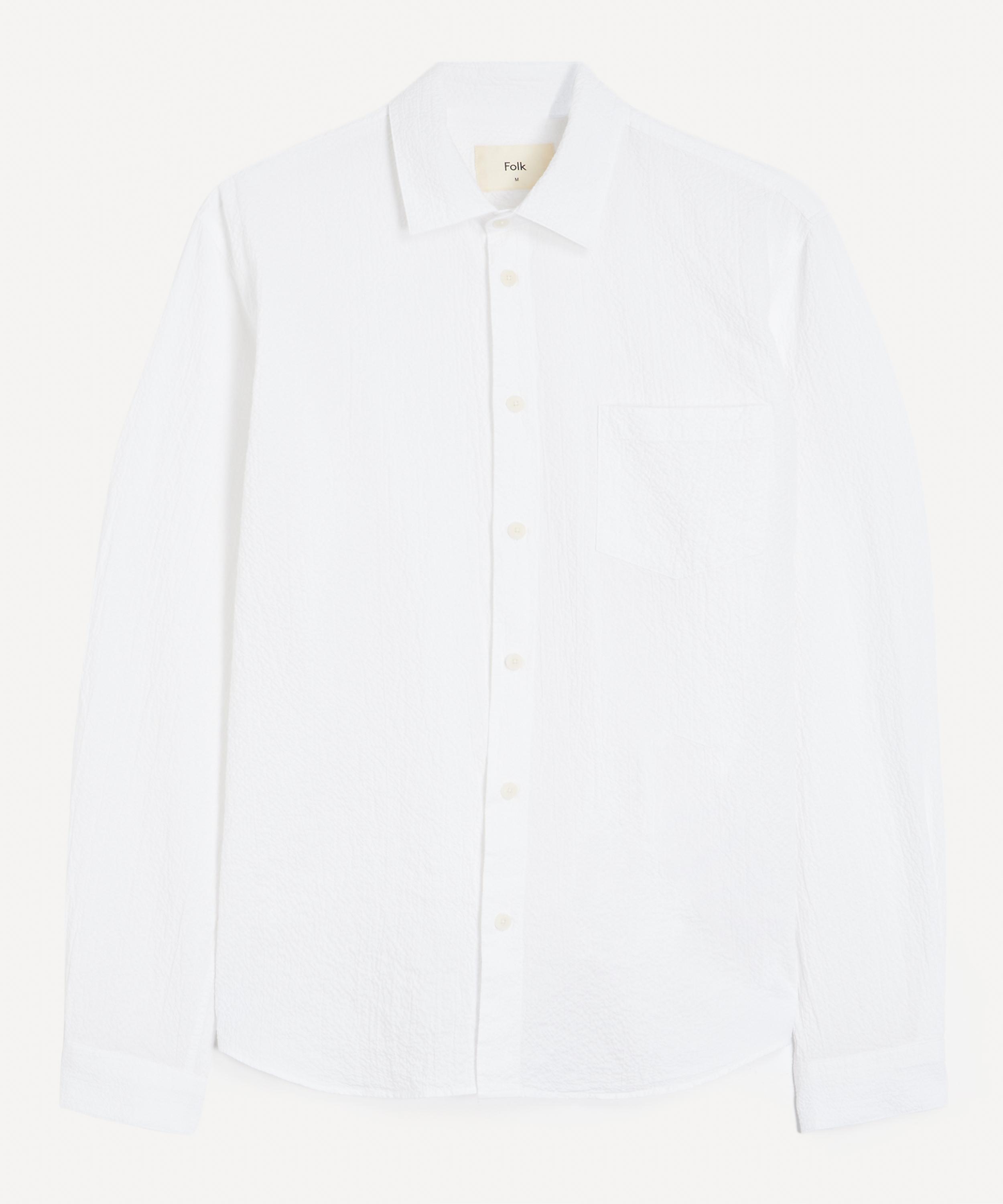 Folk Mens White Relaxed Seersucker Shirt
