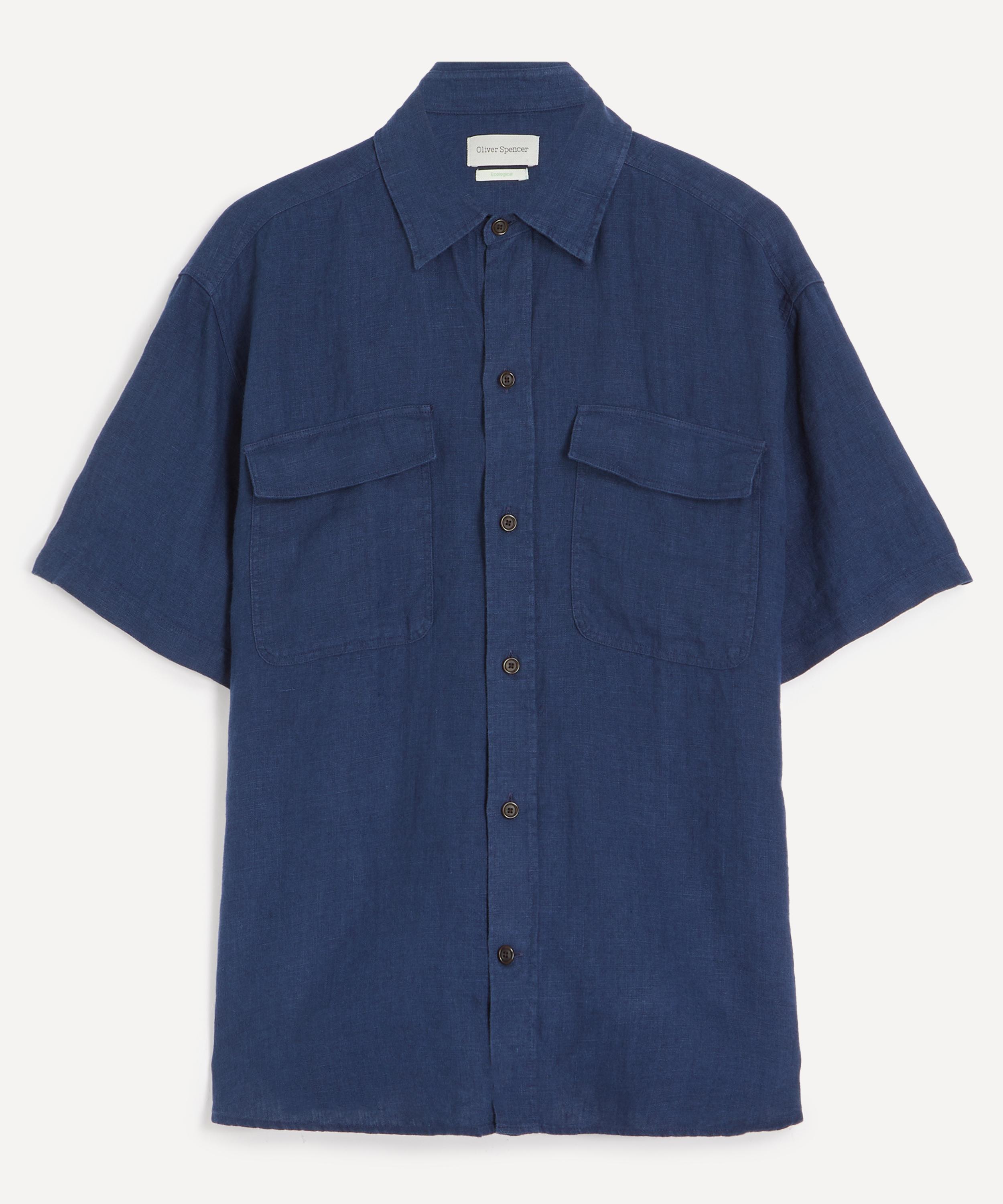 Oliver Spencer Mens Penryn Loose Short-sleeve Navy Shirt