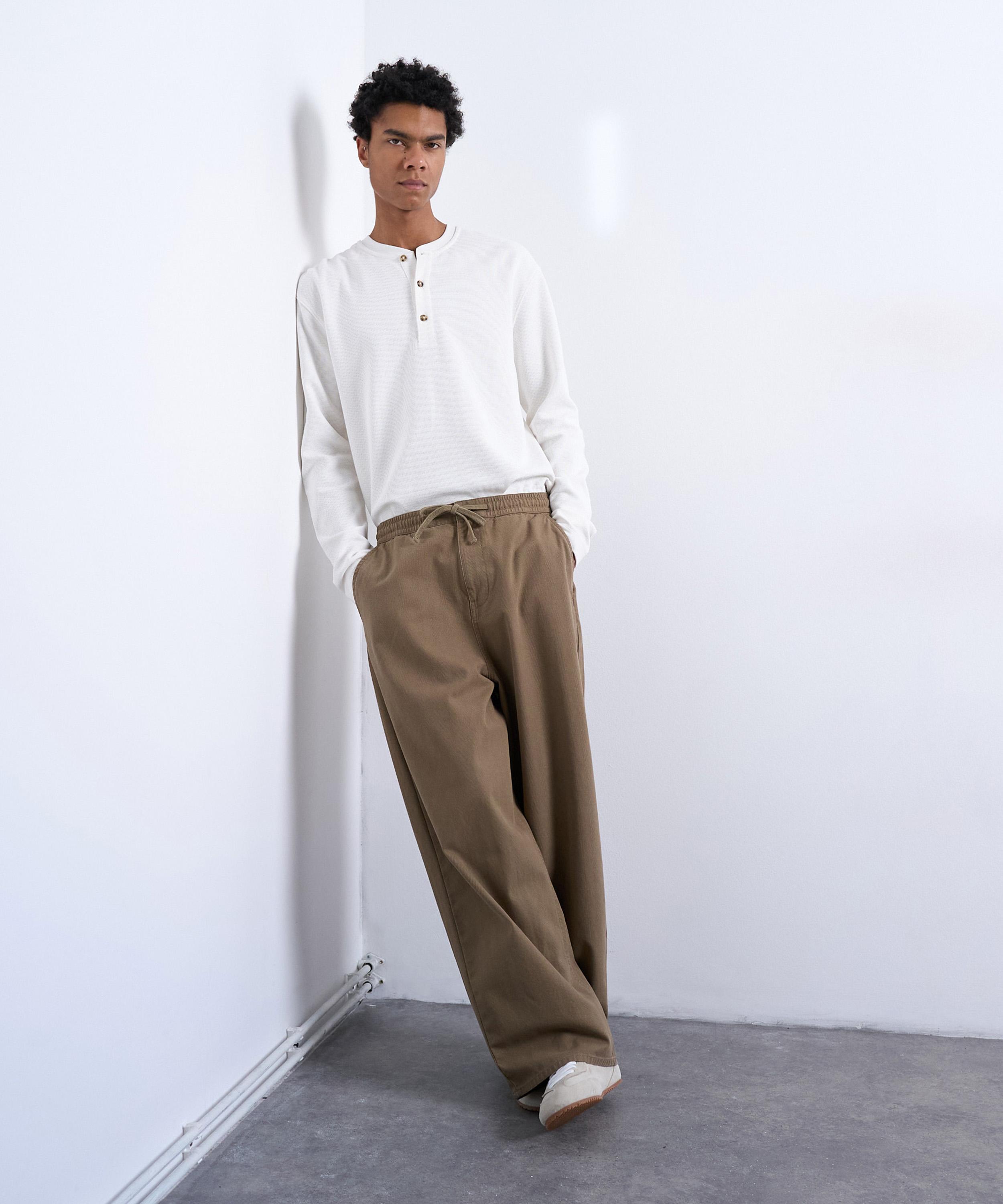 Topman Mens Khaki Relaxed Herringbone Trousers In Brown