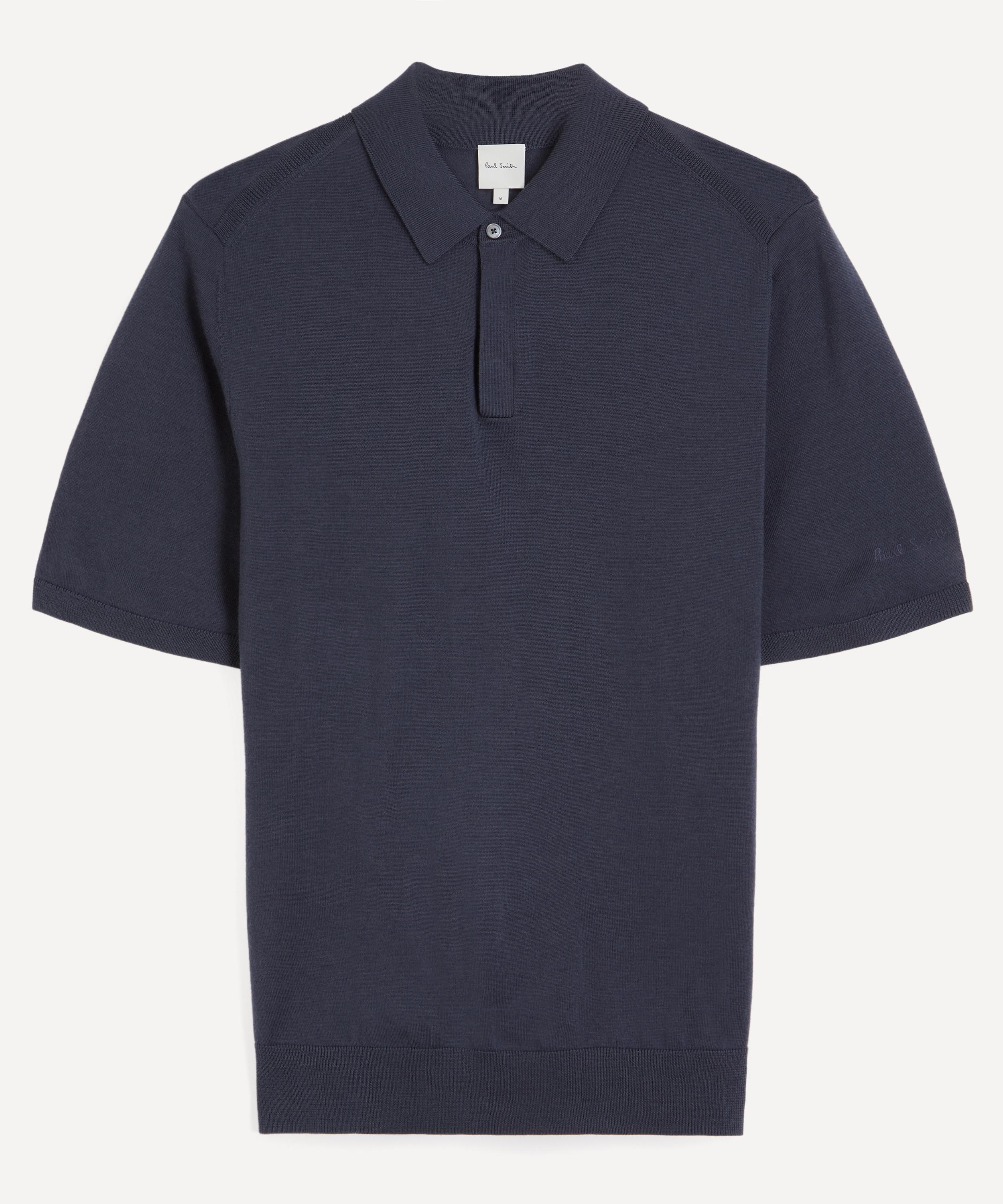 Paul Smith Mens Blue Short-sleeve Merino Wool Knitted Polo