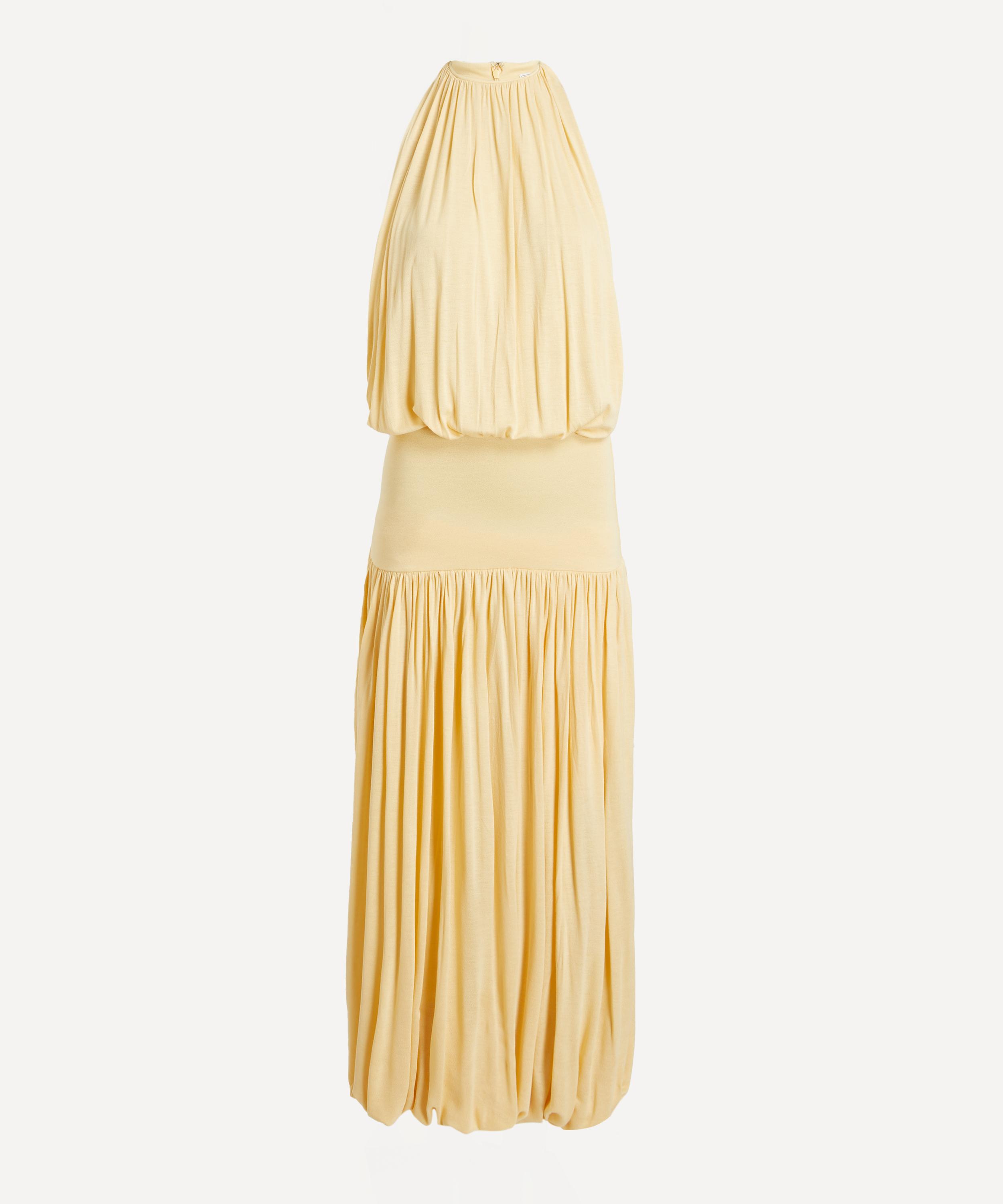 Totême Toteme Sleeveless Ruched Midi Dress In Yellow Viscose In Brown