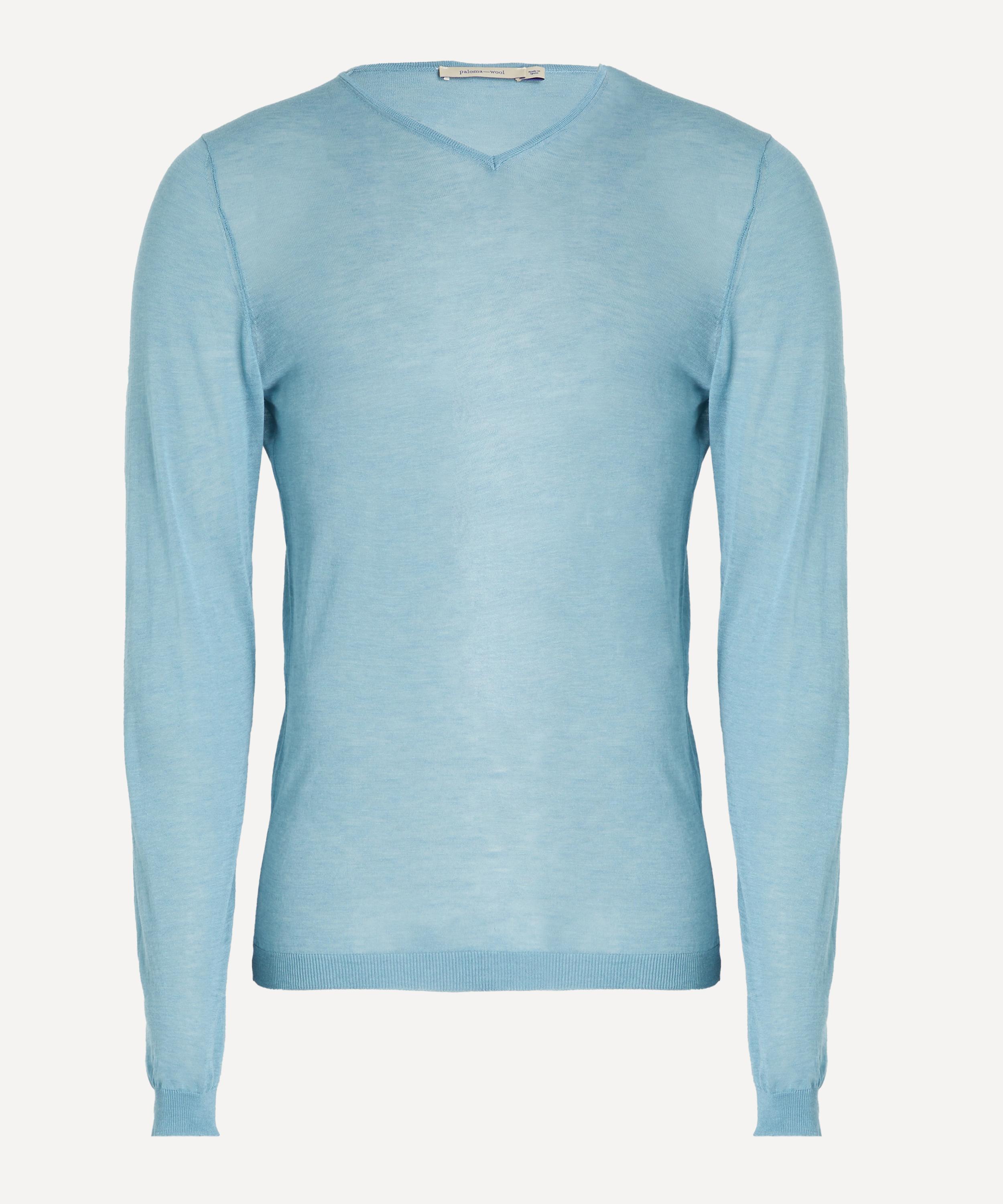 Paloma Wool Mens Losa Blue Sheer V-neck Jumper