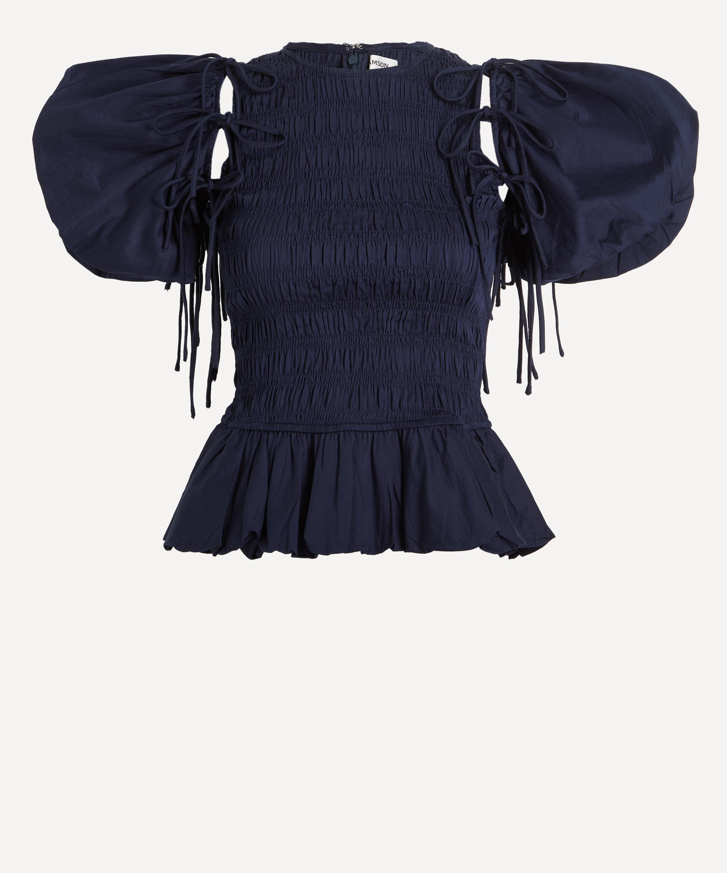 Damson Madder Women's Becca Shirred Multi-way Blouse In Navy
