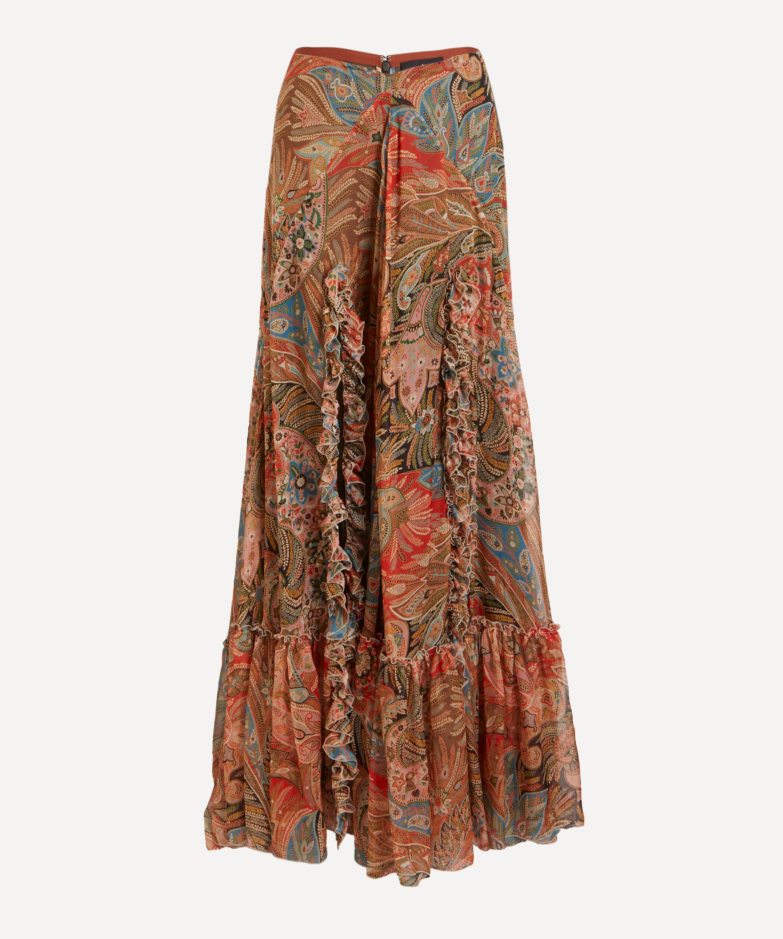 Etro Paisley Print Ruffle Silk Chiffon Maxi Skirt In Multi