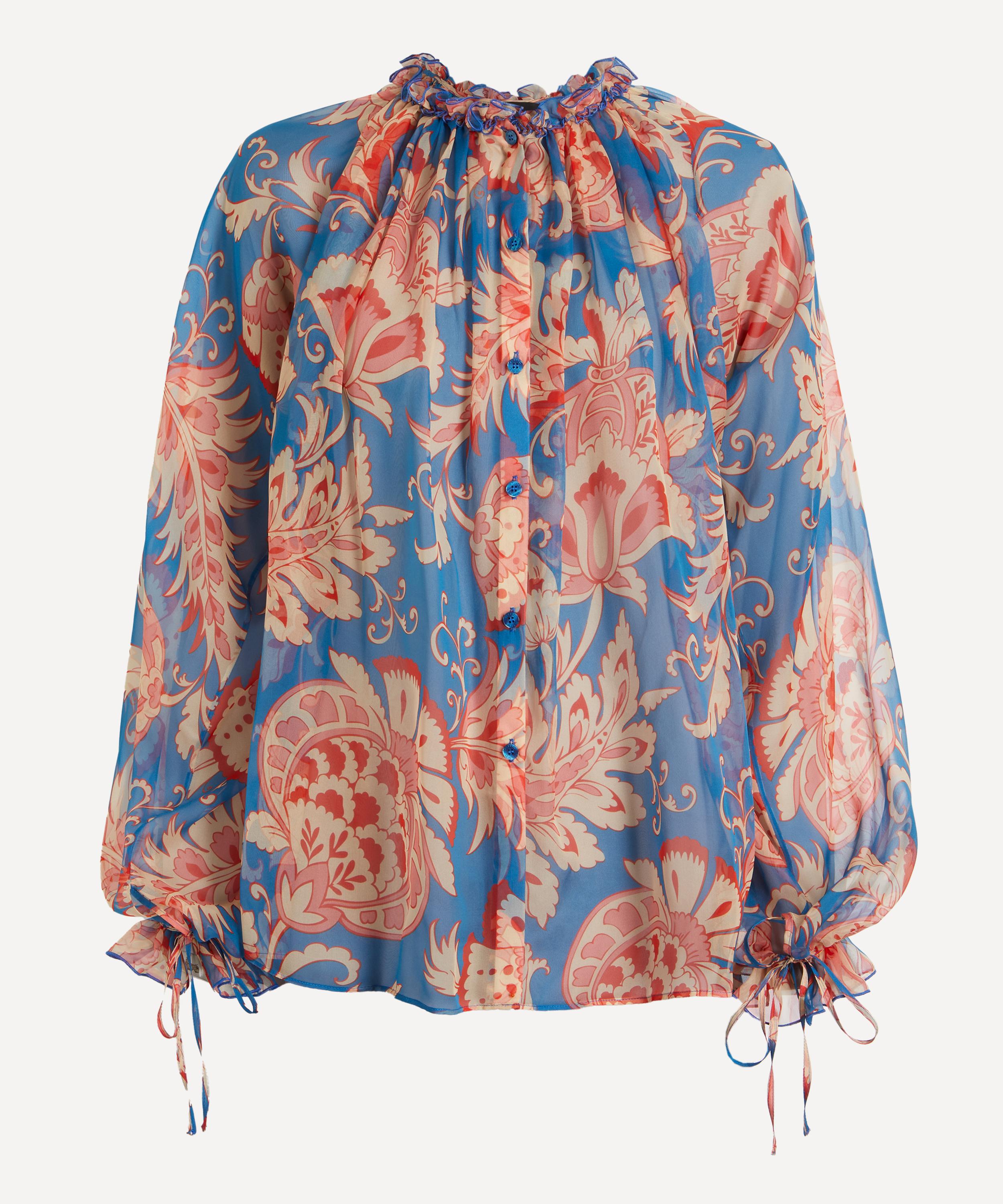 Etro Ruffled Button-front Silk Blouse In Multi