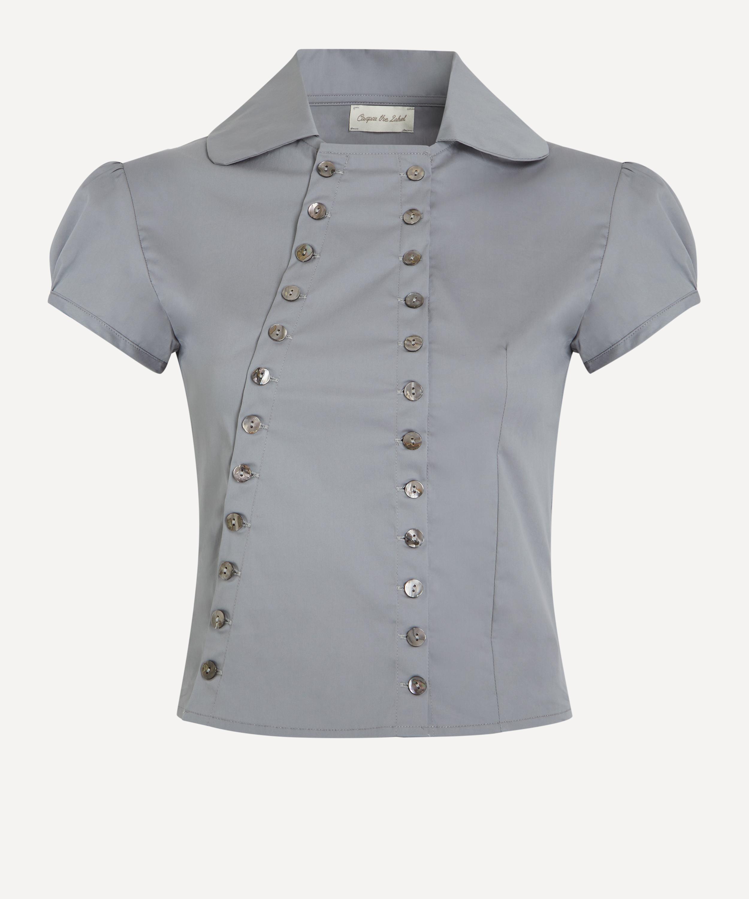 Caspar the Label Silver Grey Poet Puff-Sleeve Shirt