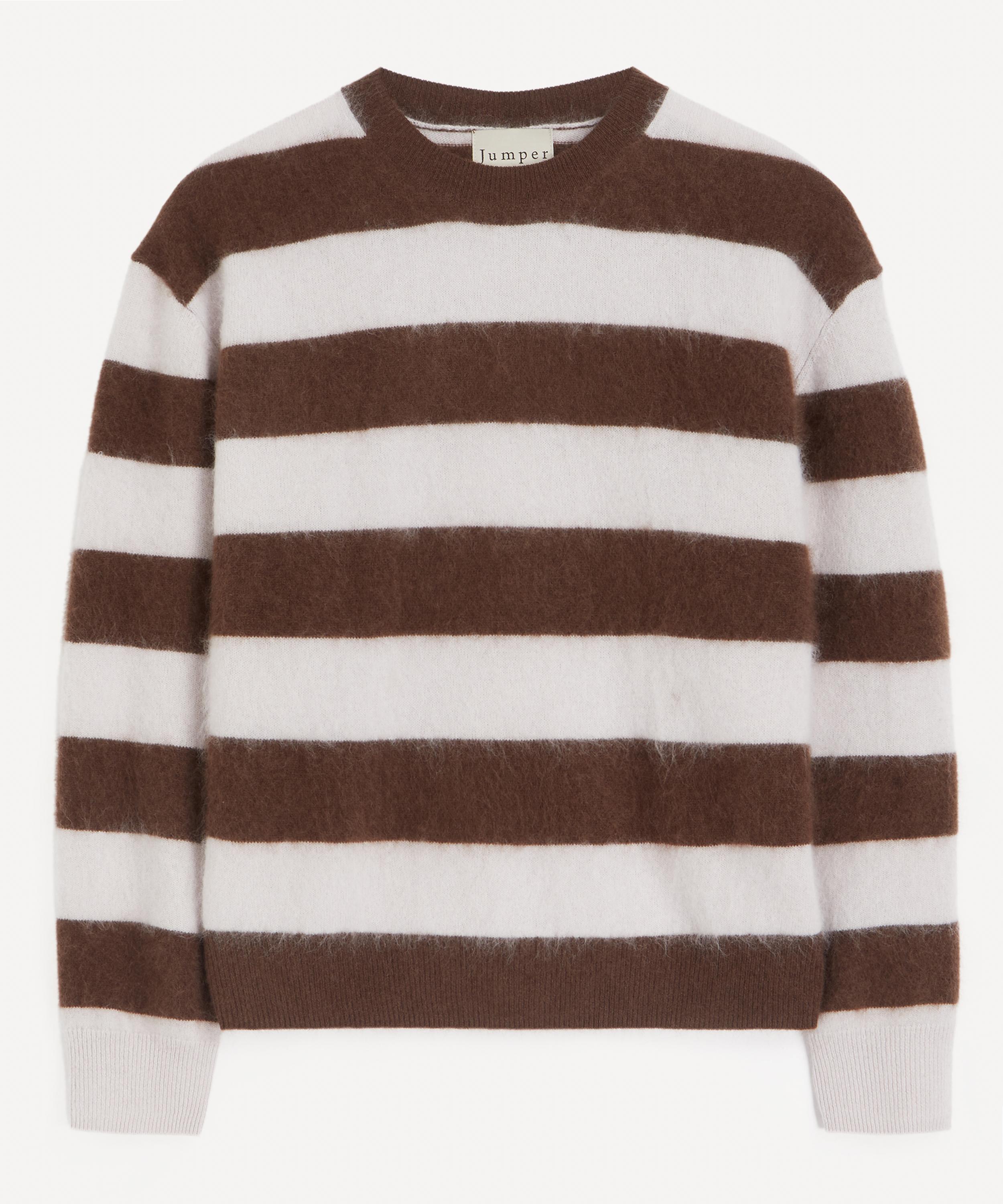 Jumper 1234 Women's Cashmere Stripe Brushed Crew Neck Jumper In Light Brown Hickory