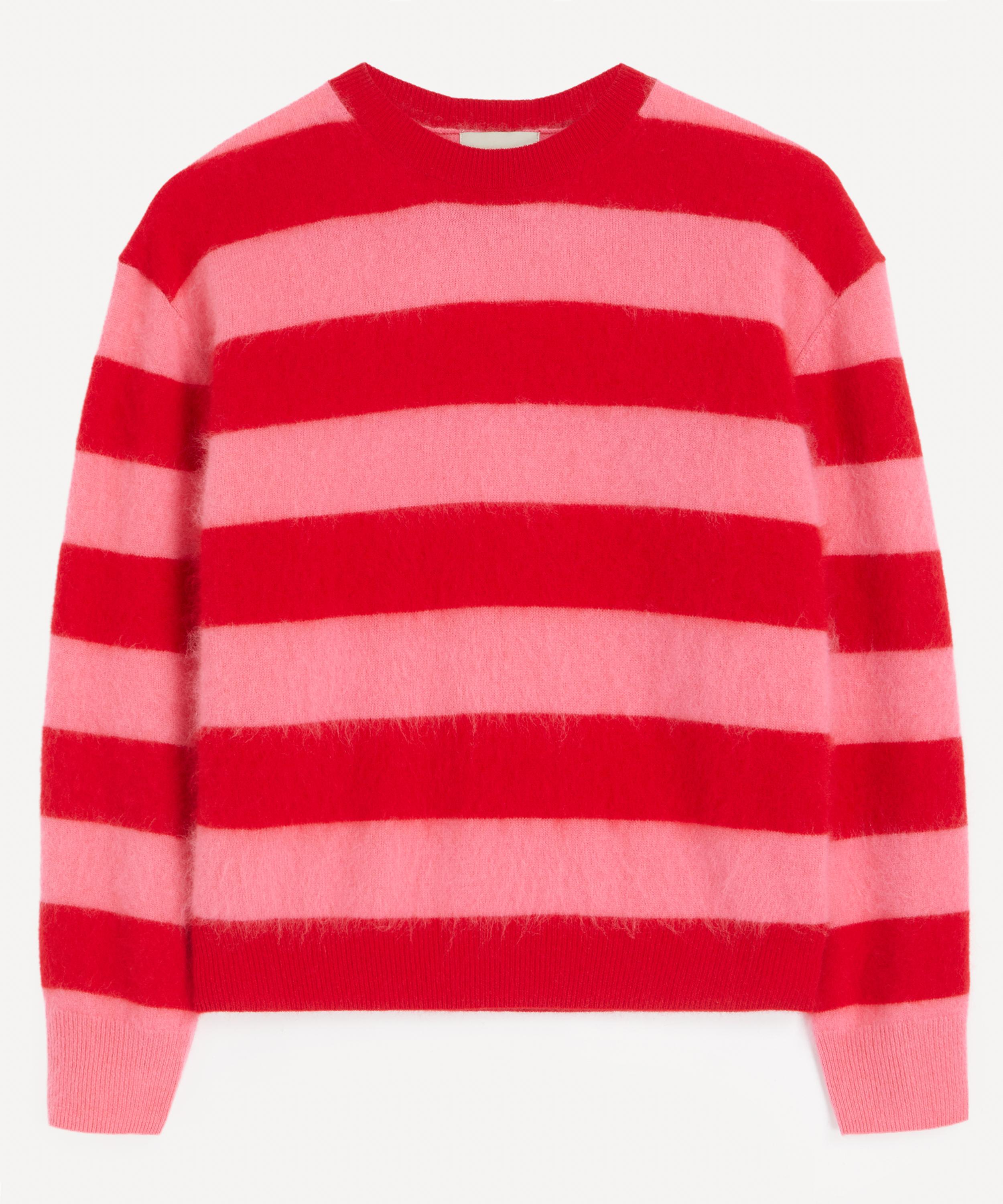 Jumper 1234 Women's Cashmere Stripe Brushed Crew Neck Jumper In Ruby Gossip Girl