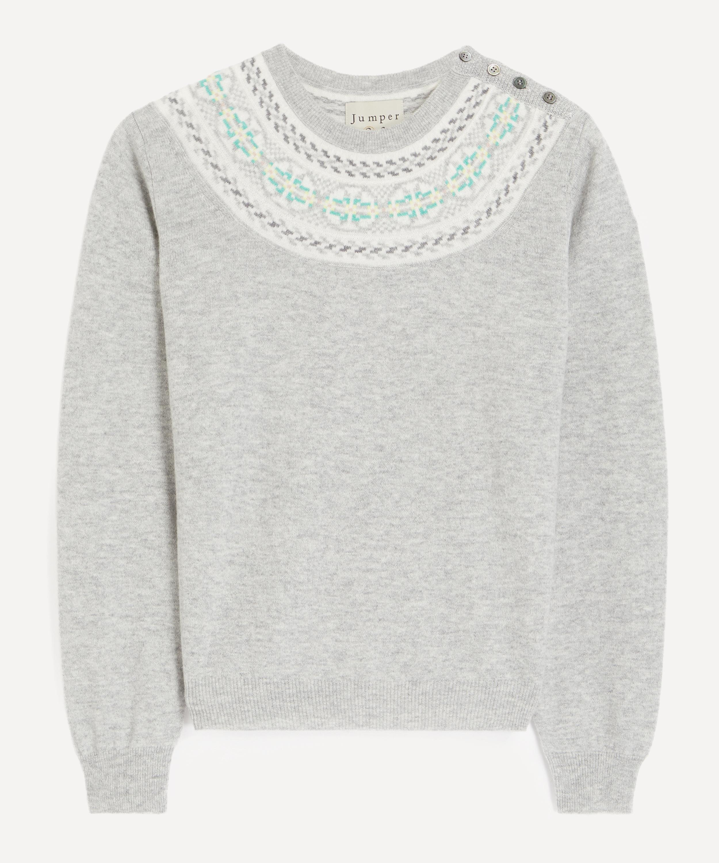 Jumper 1234 Women's Yoke Fairisle Crew Neck Jumper In Dark Clouds