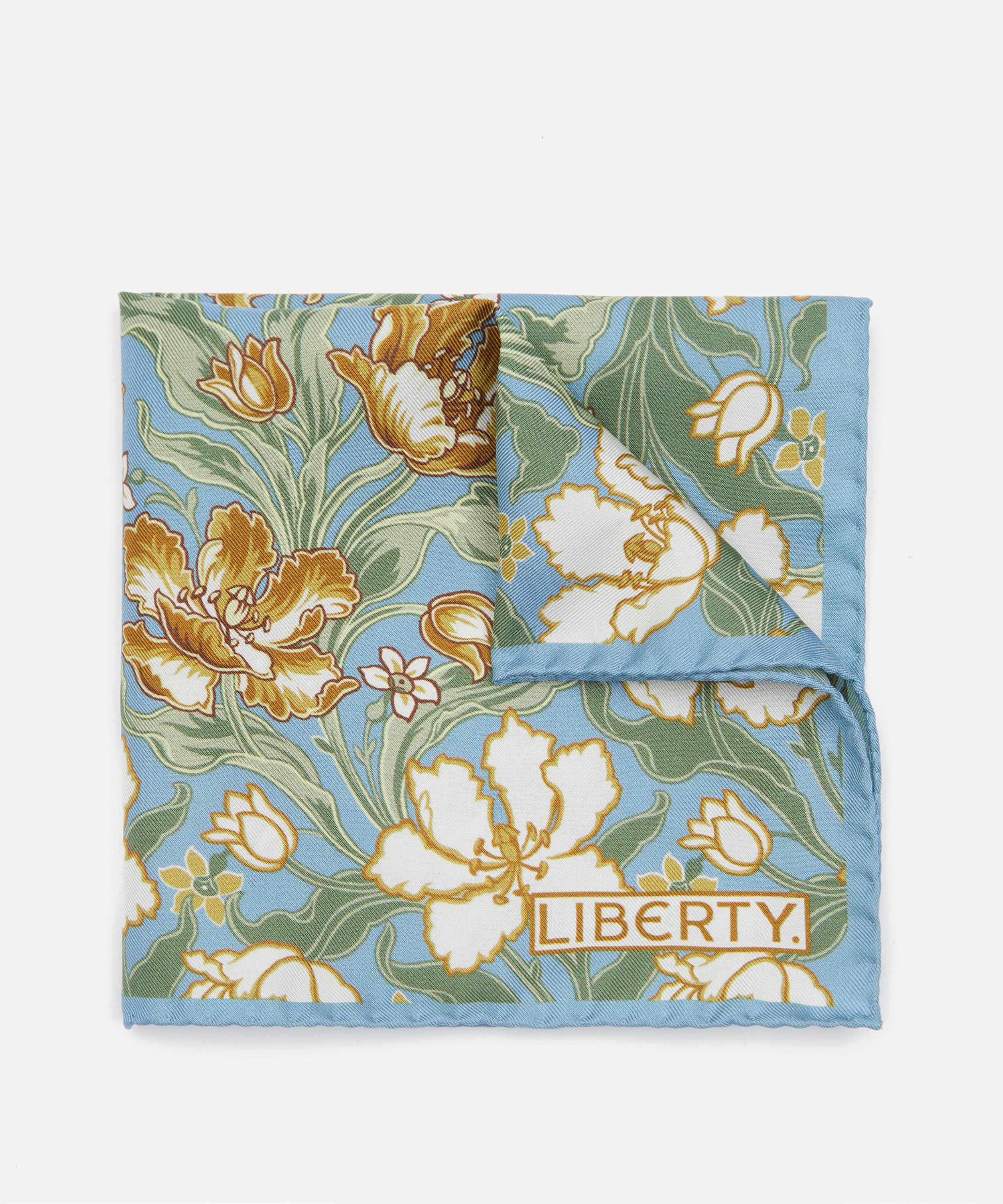 Liberty Mens Archive Tulip Garden Silk Pocket Square In Blue