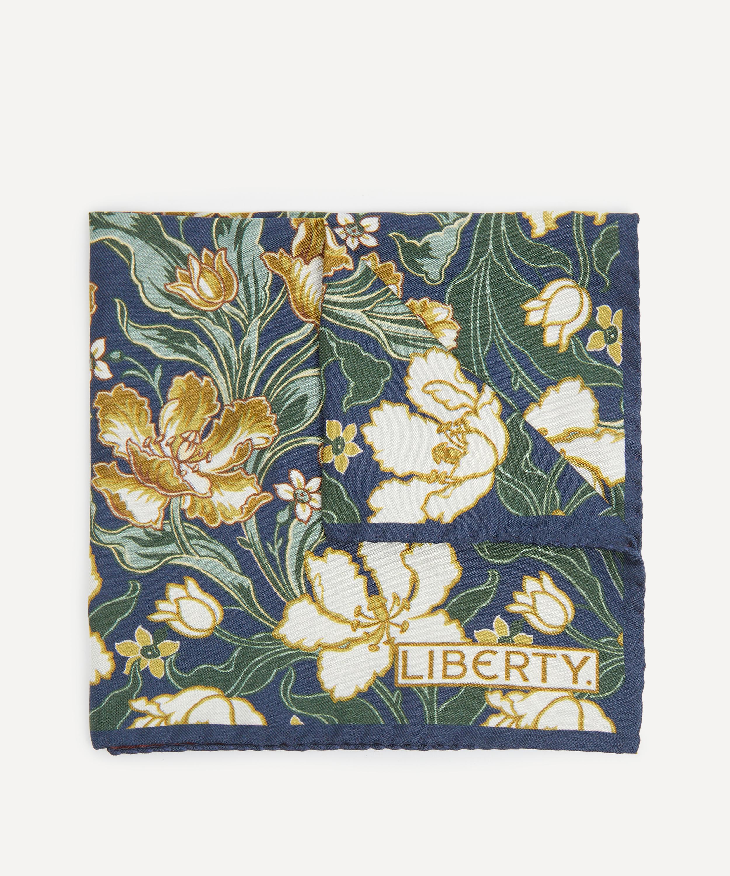 Liberty Mens Archive Tulip Garden Silk Pocket Square In Brown