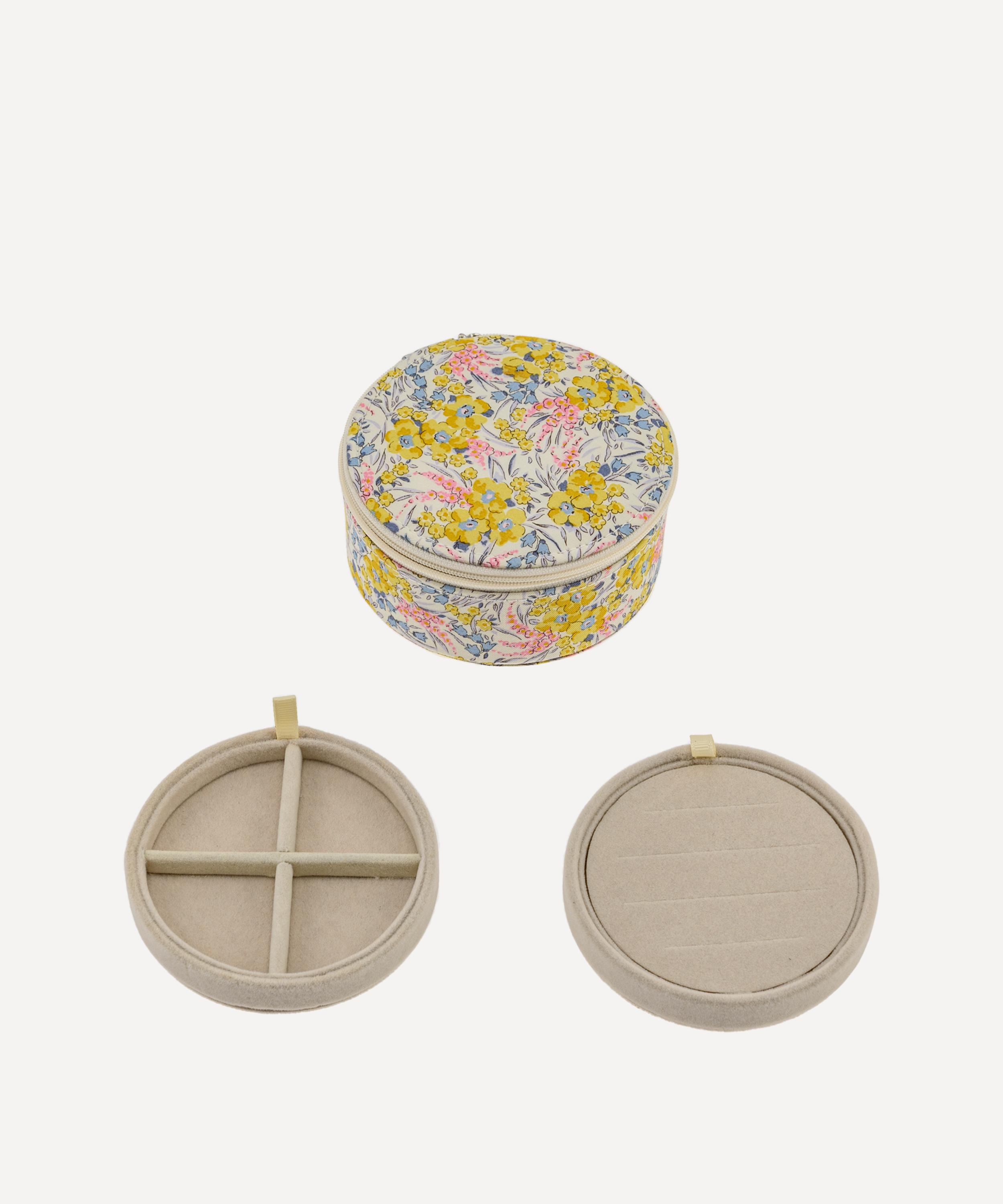 Bon Dep Swirling Petals Tana Lawn Cotton Round Jewellery Box In Brown