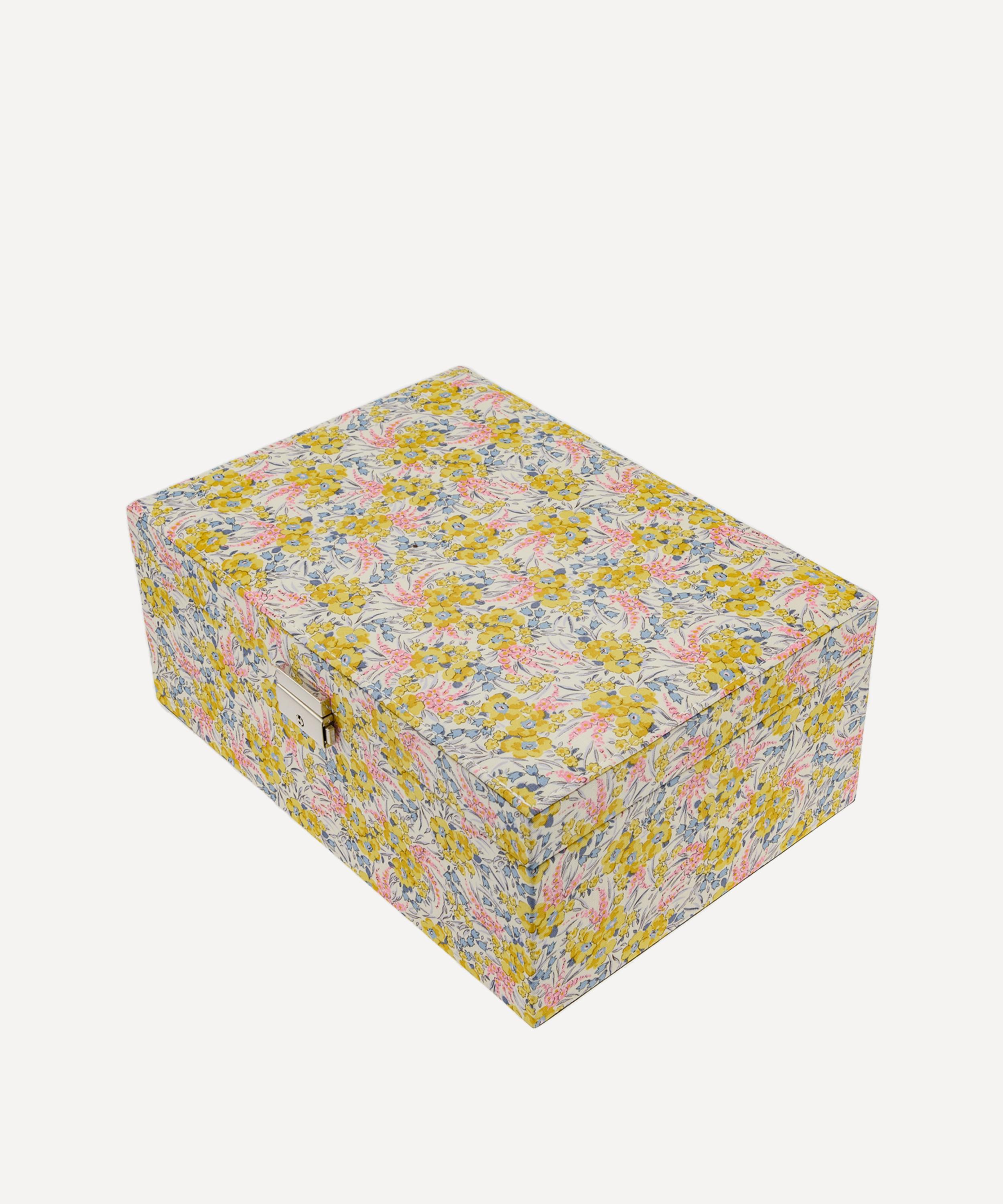 Bon Dep Swirling Petals Tana Lawn Cotton Square Jewellery Box In Yellow