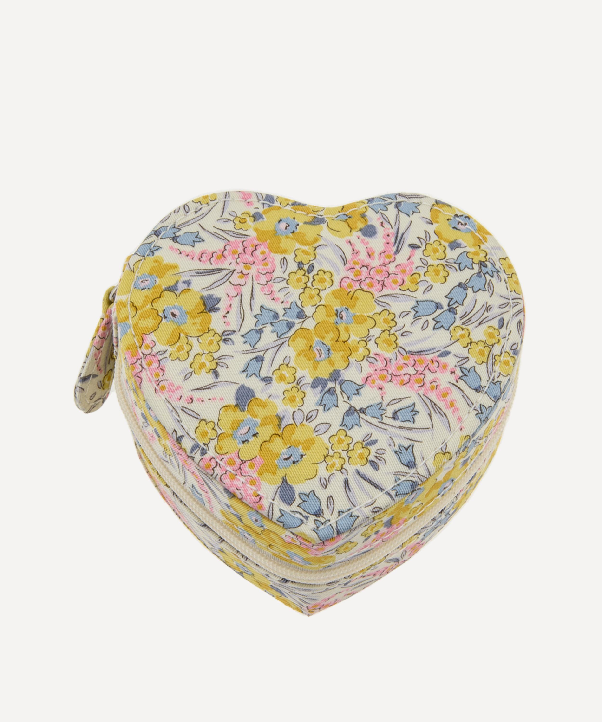 Bon Dep Swirling Petals Tana Lawn Cotton Heart Jewellery Box In Yellow