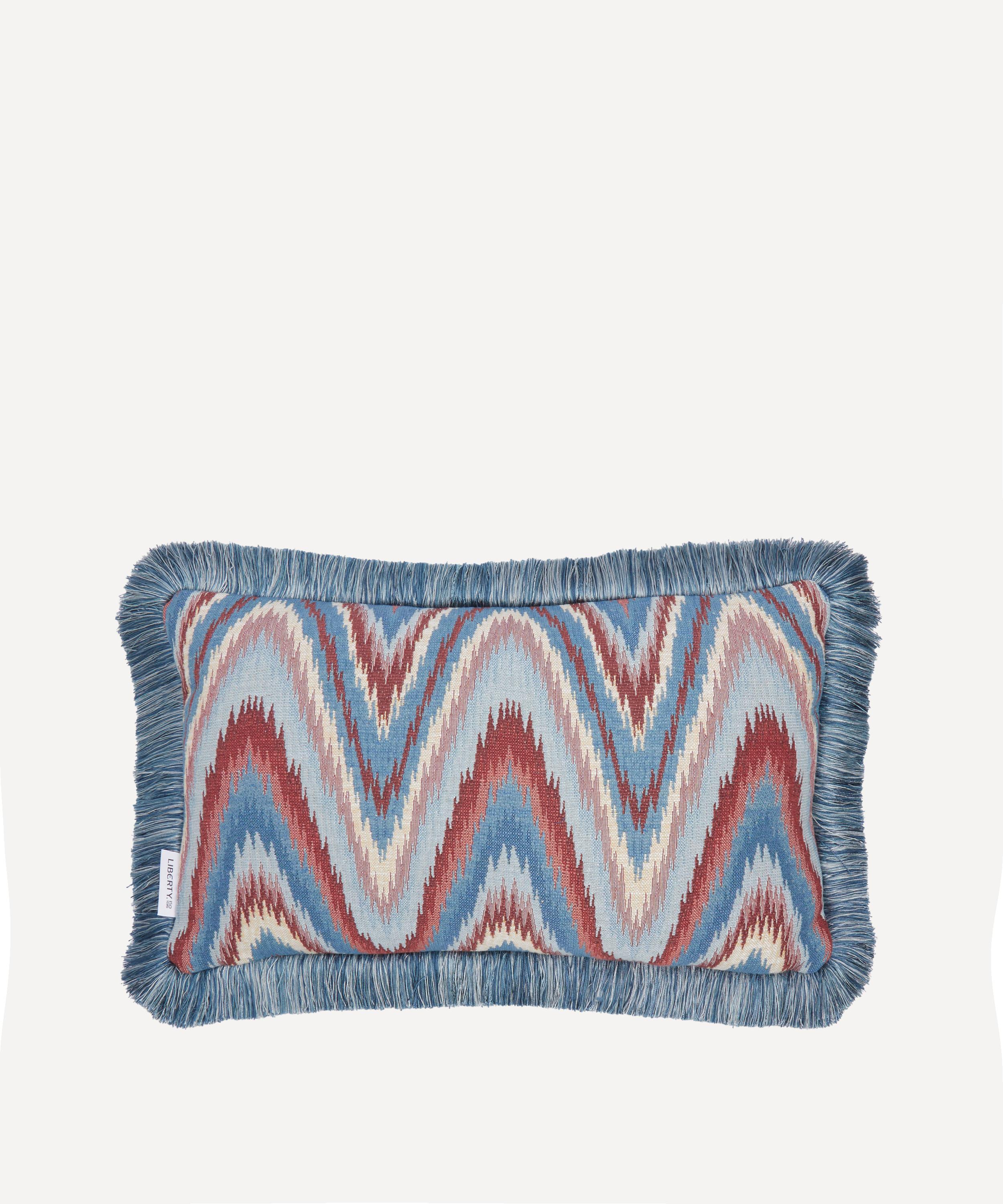 Liberty Bombazine Velvet Fringed Cushion In Blue